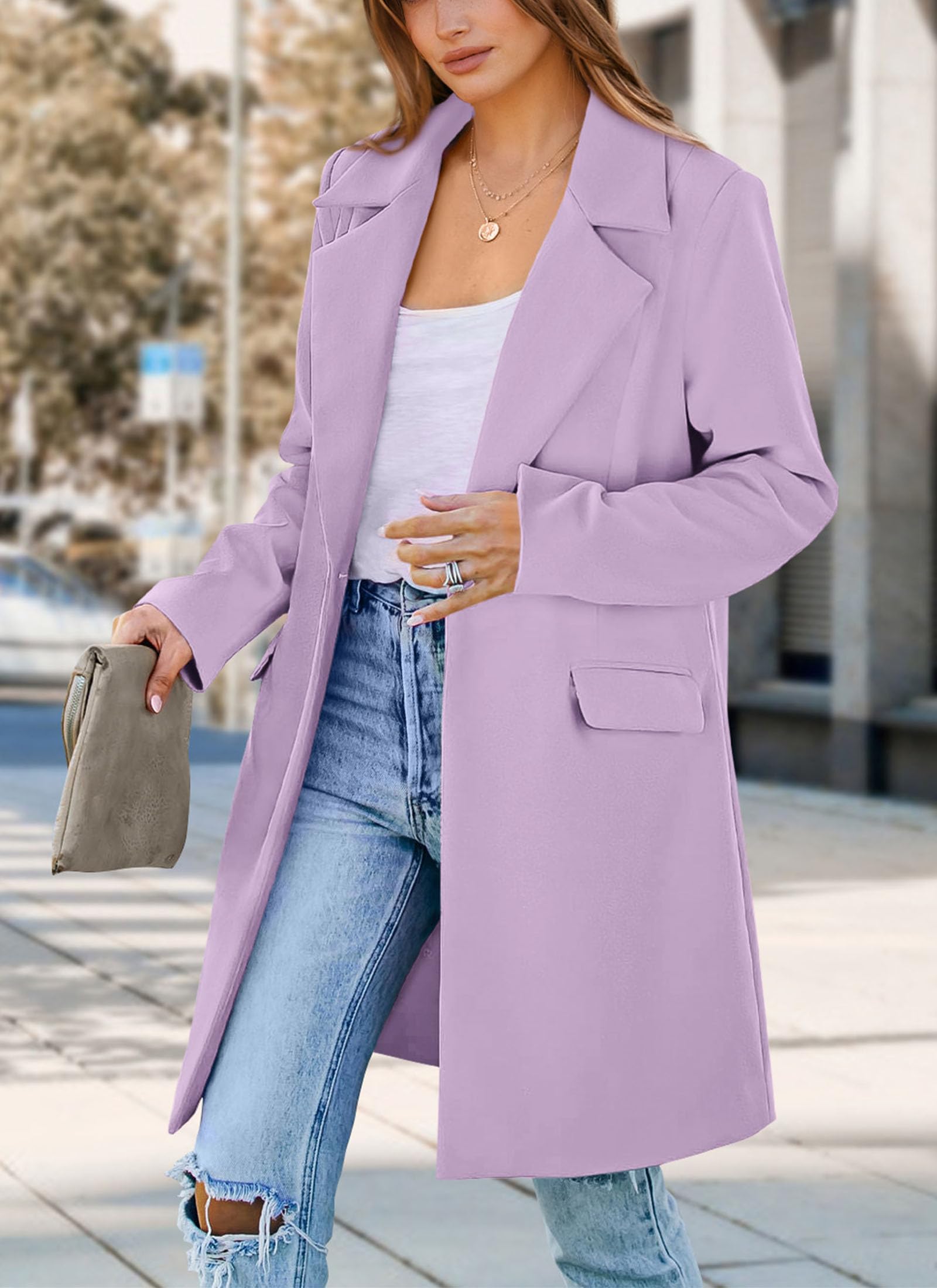 Women's Business Casual Long Blazer Jackets(Purple,S)