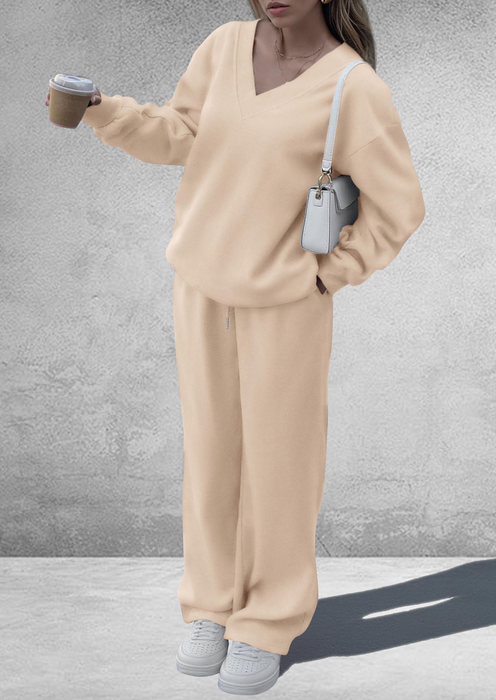 Womens 2 Piece Outfits Fall Sweatsuits,Beige,S
