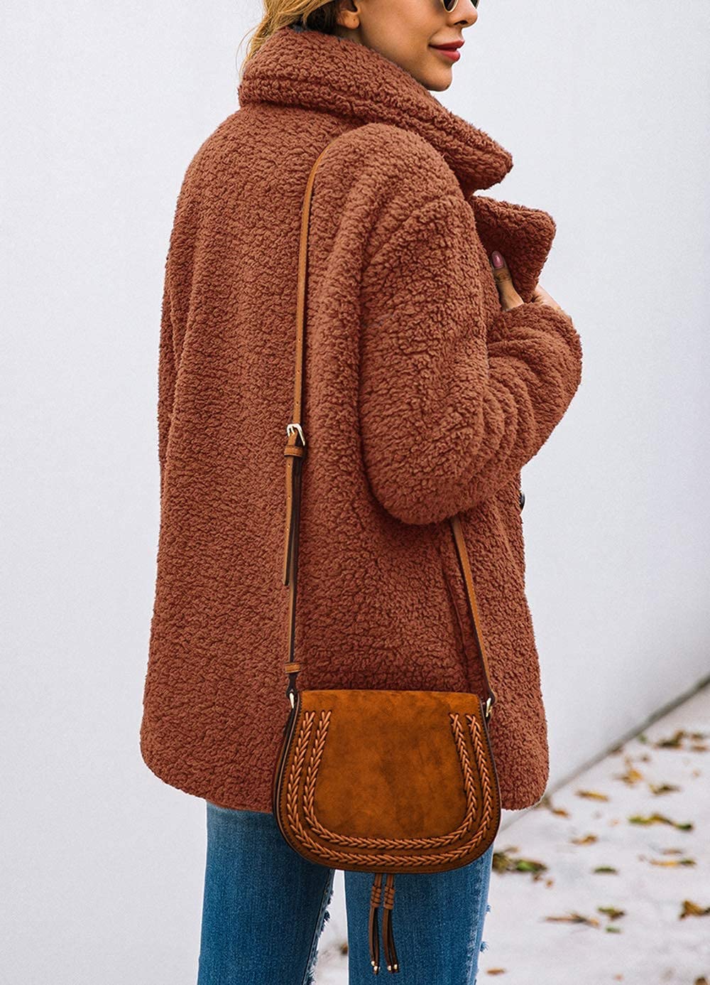 Women's Oversized Sherpa Fleece Coats, Style Two Brown,S