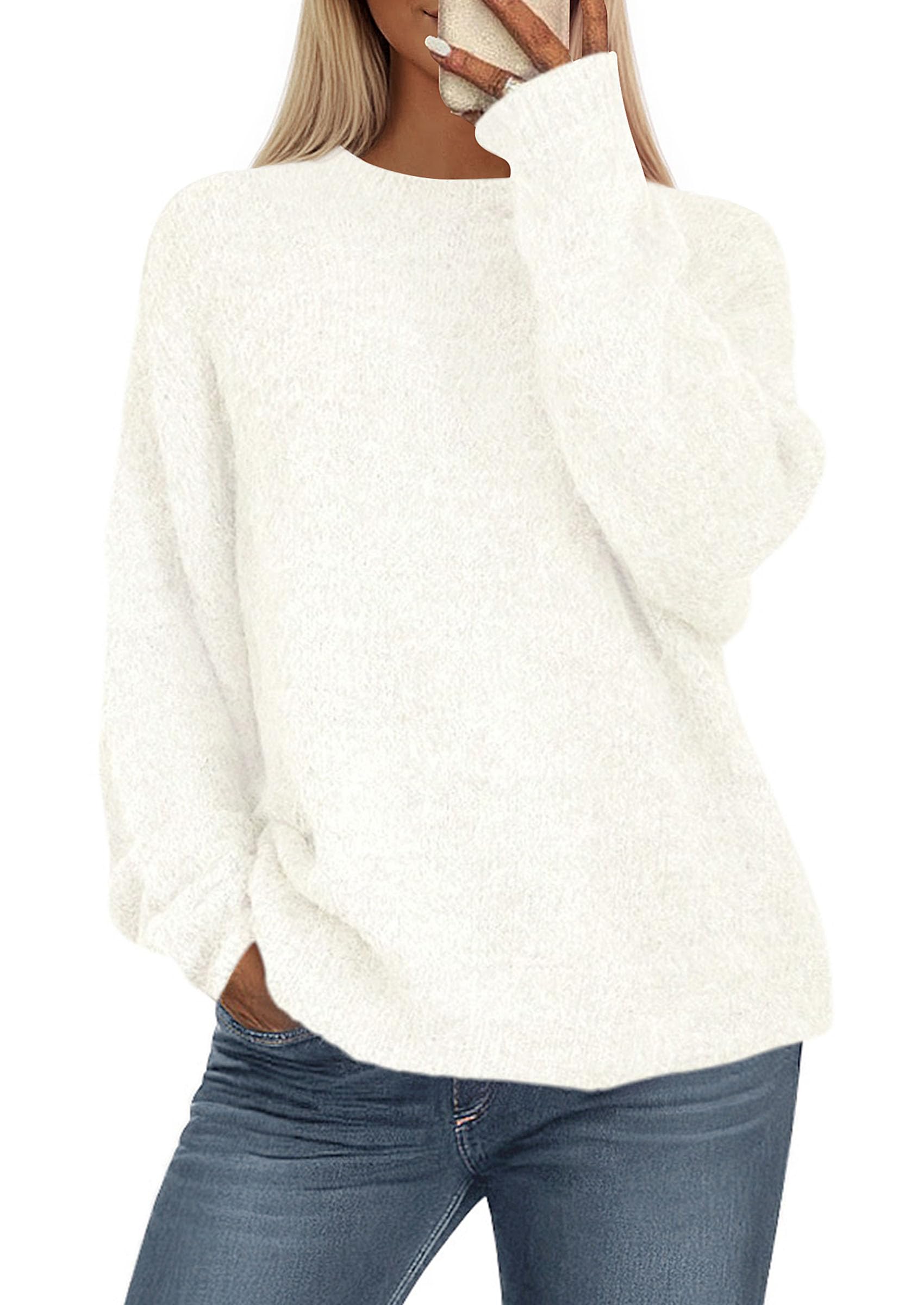 Womens Long Sleeve Oversized Pullover Sweater,White,S