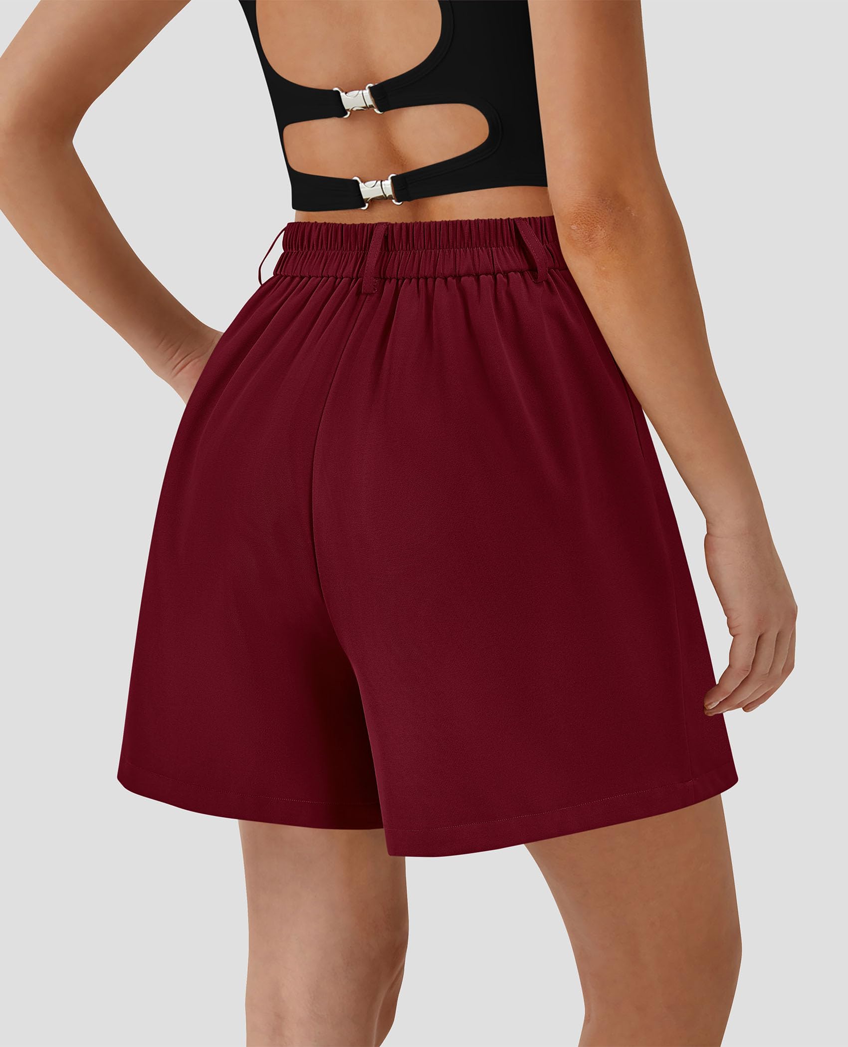Women's Summer Shorts Business Casual Outfits,Wine Red,S