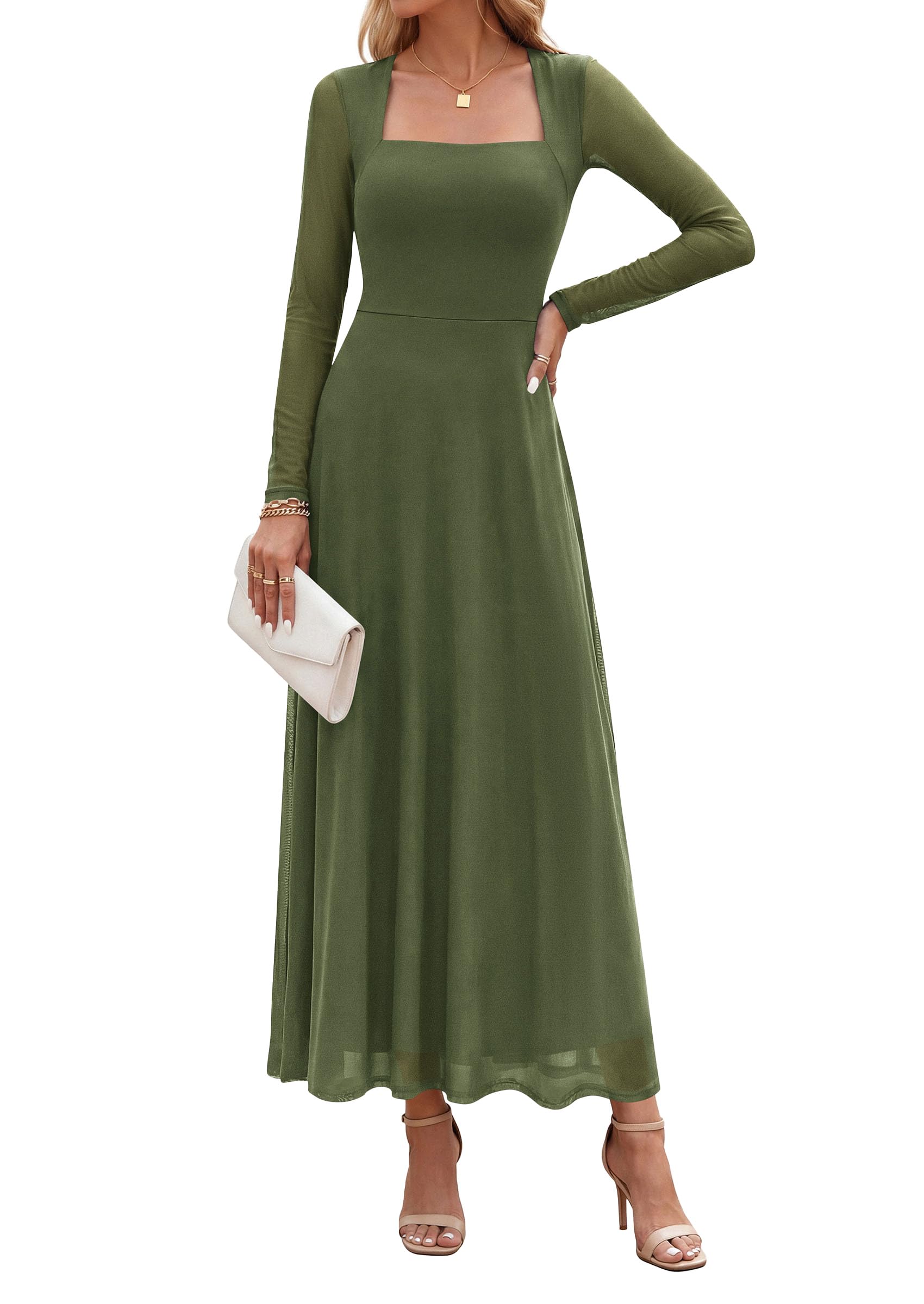 Women's Flowy Maxi Mesh Fall Cocktail Wedding Guest Dresses