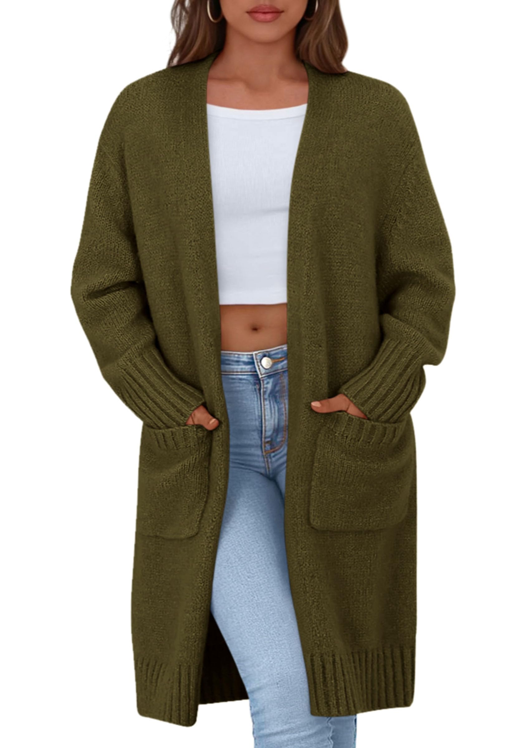 Open Front Cardigan Sweaters for Women,Army Green,S