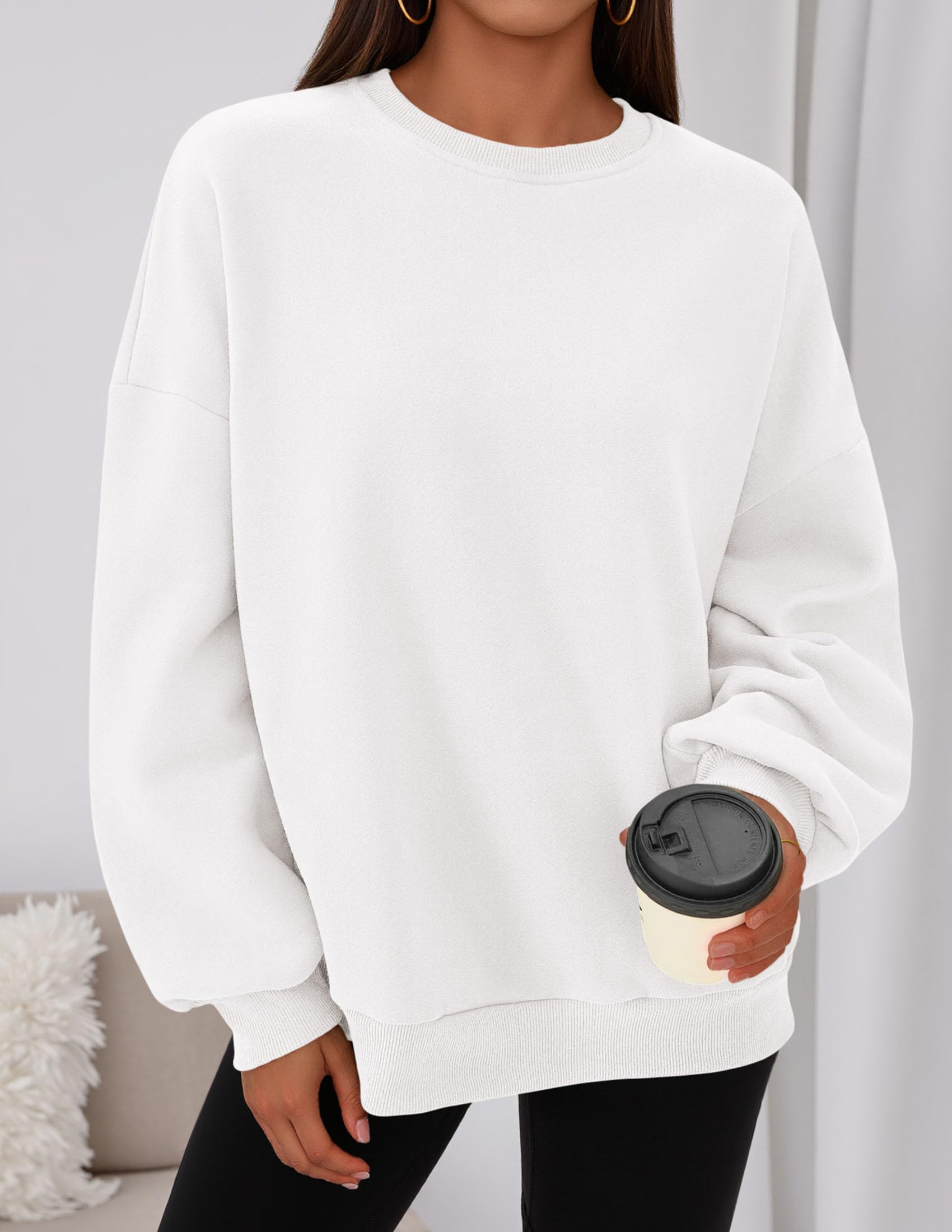 Womens Oversized Crewneck Sweatshirt 2026 Fall Outfits White