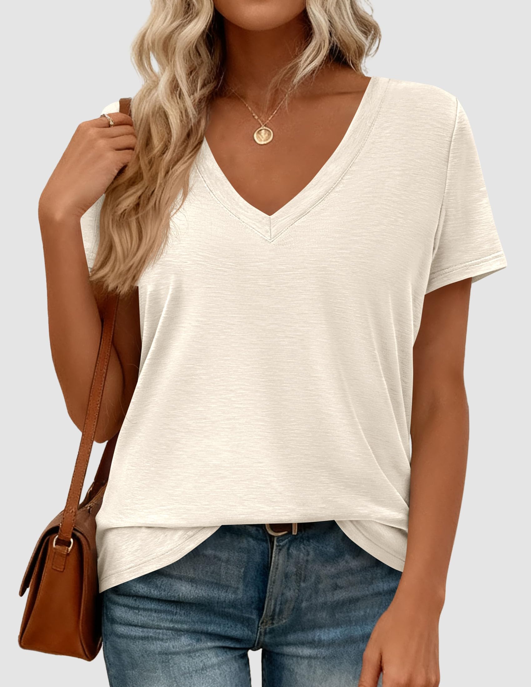 Womens Tops Short Sleeve Oversized Tshirts, Beige,M