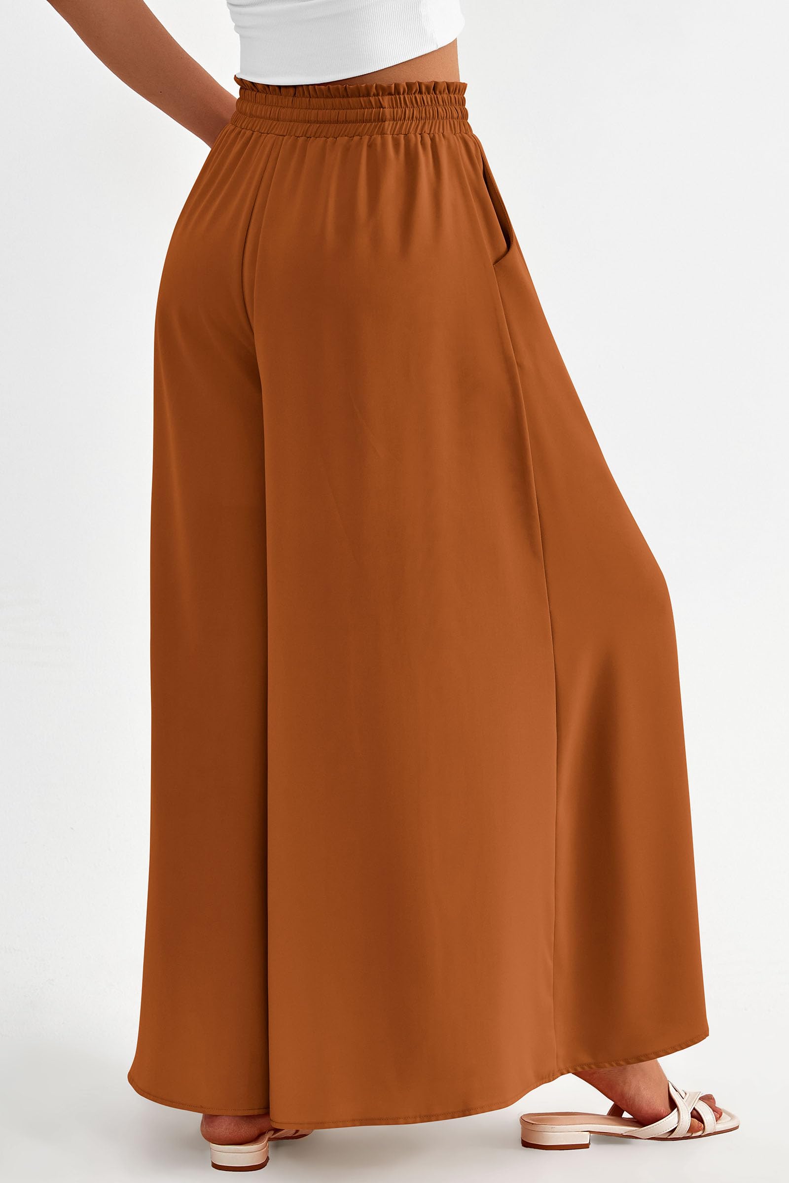 Summer Wide Leg Palazzo Pants for Women Casual,Brown,S