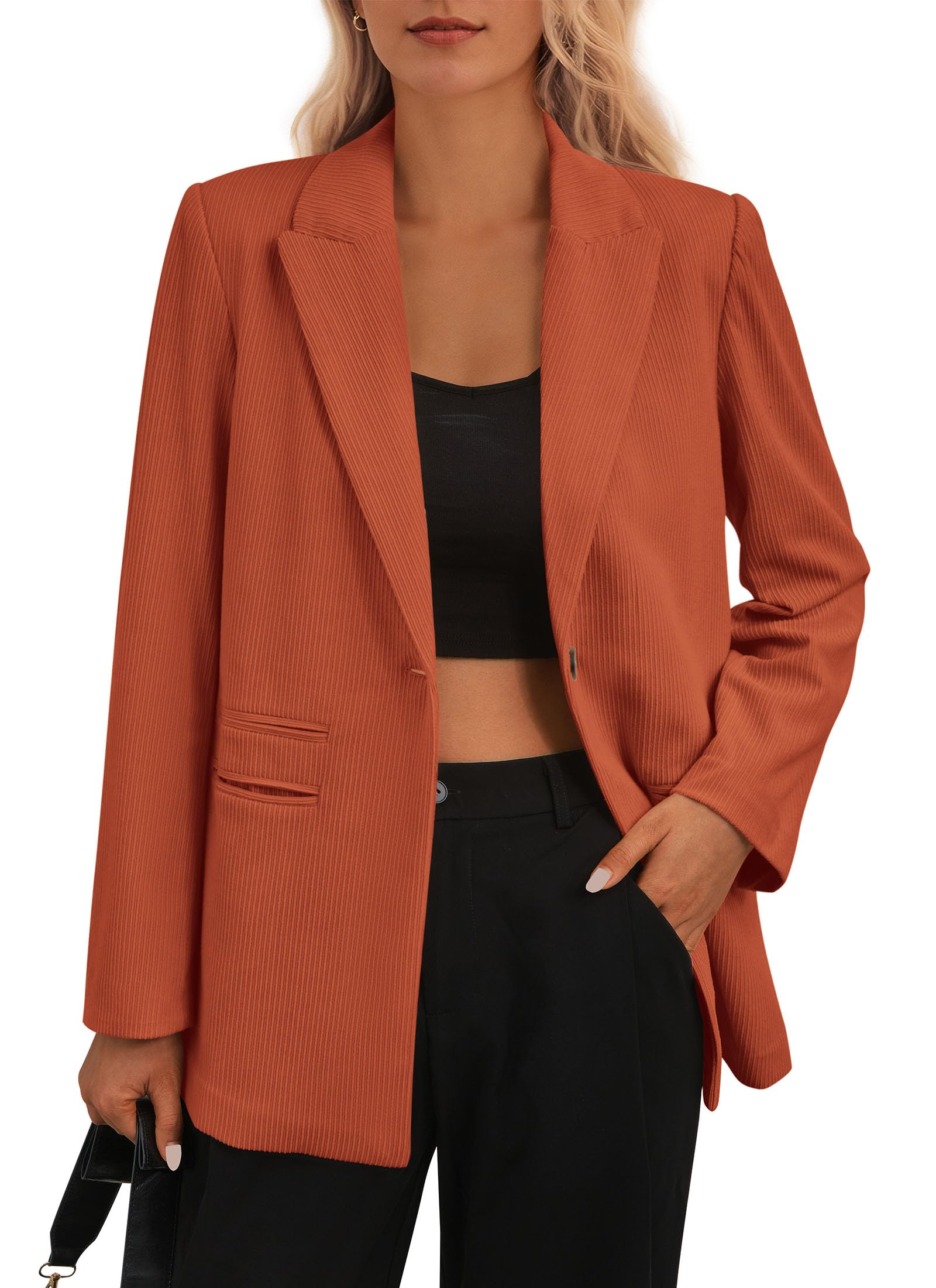 Women's Winter Corduroy Blazers Jackets (Brick Red,S)