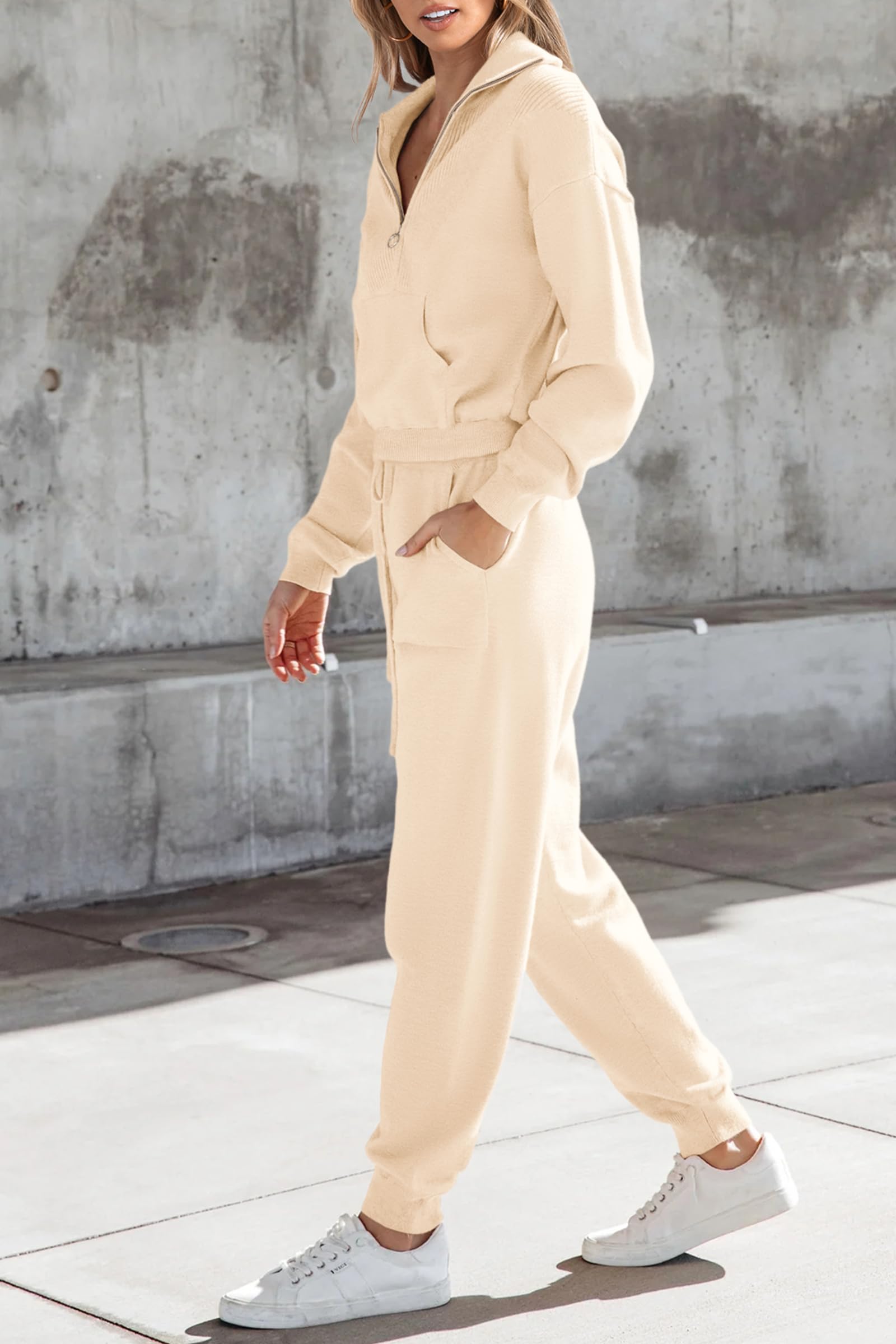 Women's 2 Piece Sweatsuits Set Fall Outfits(Beige,S)