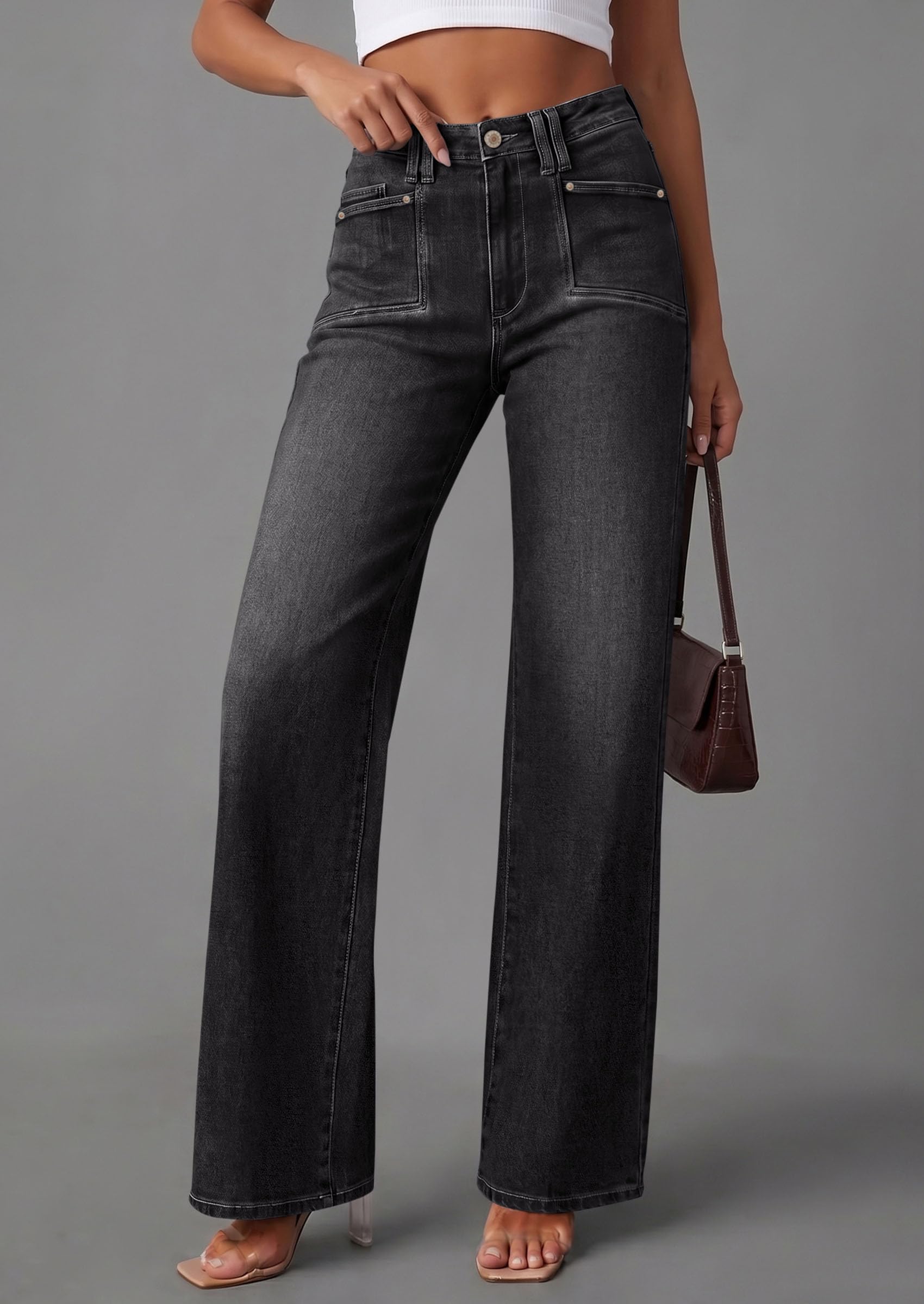 High Waisted Wide Leg Jeans for Women 2026 Trendy,Black,4