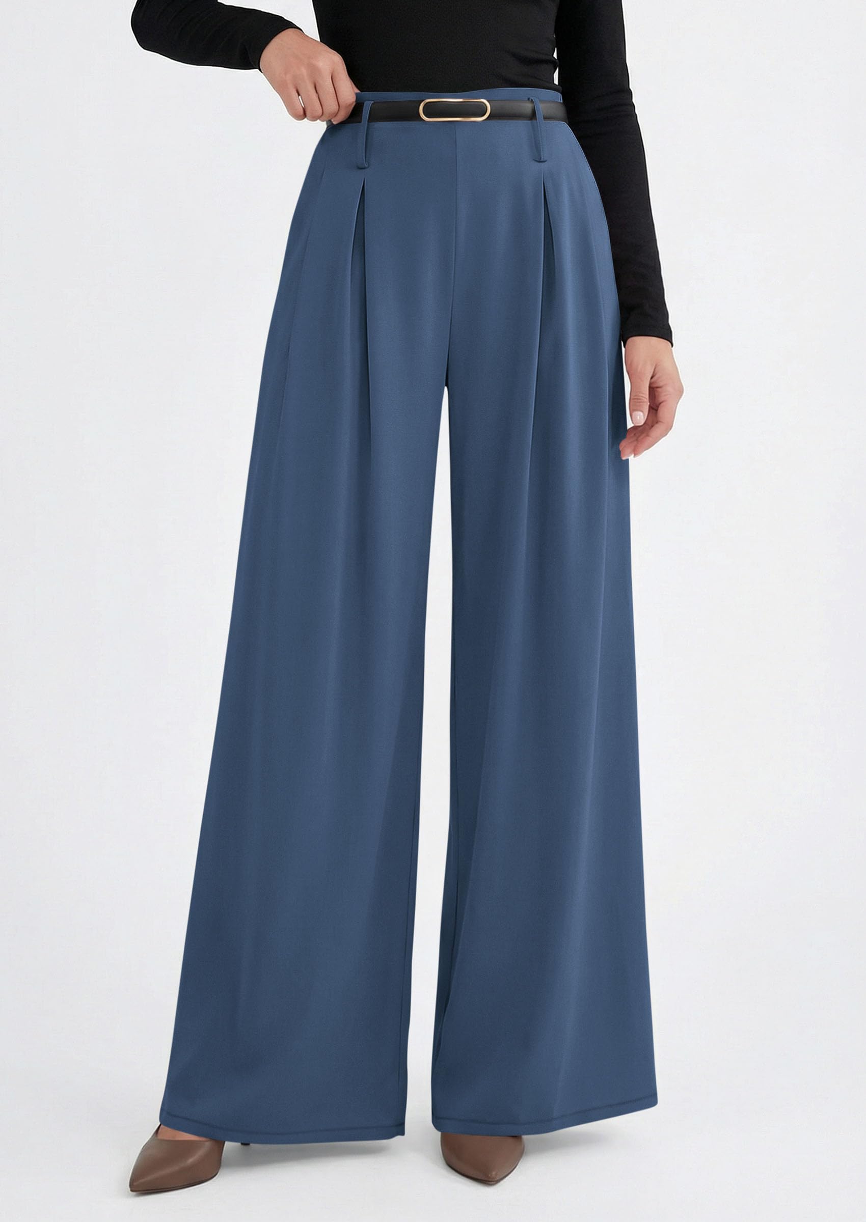Womens Wide Leg Dress Pants Flowy Trousers,Grey Blue,S