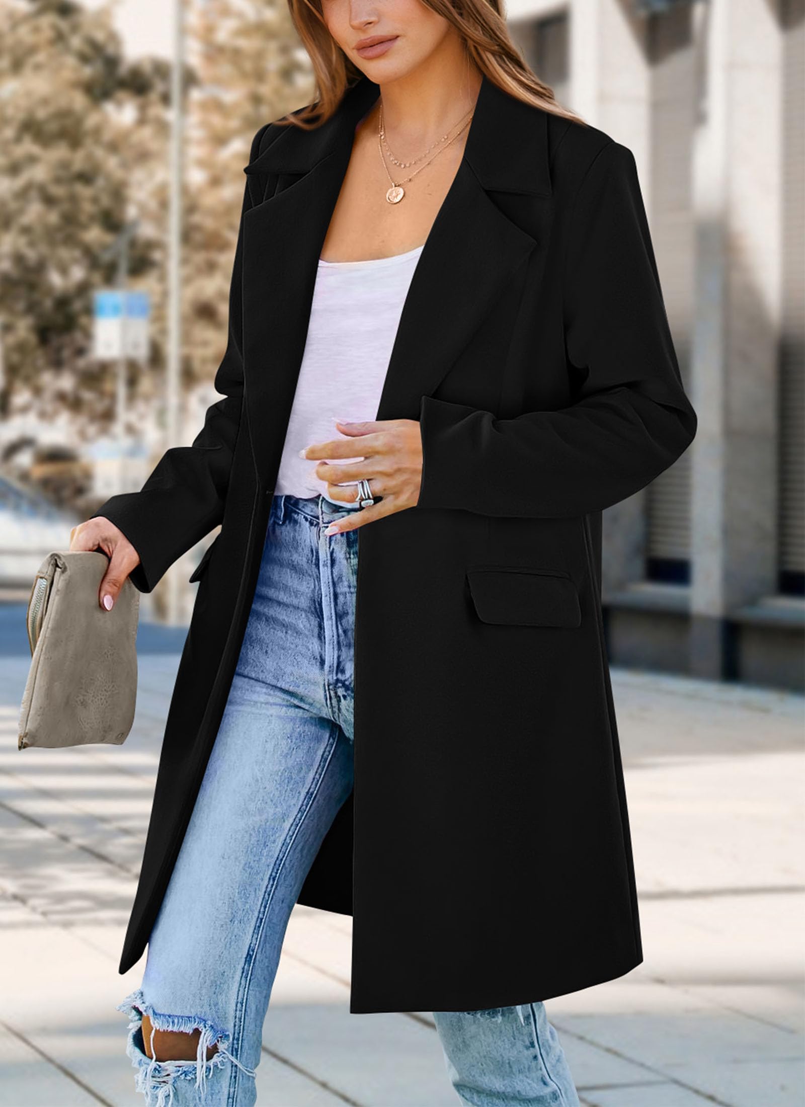 Women's Business Casual Long Blazer Jackets(Black,S)