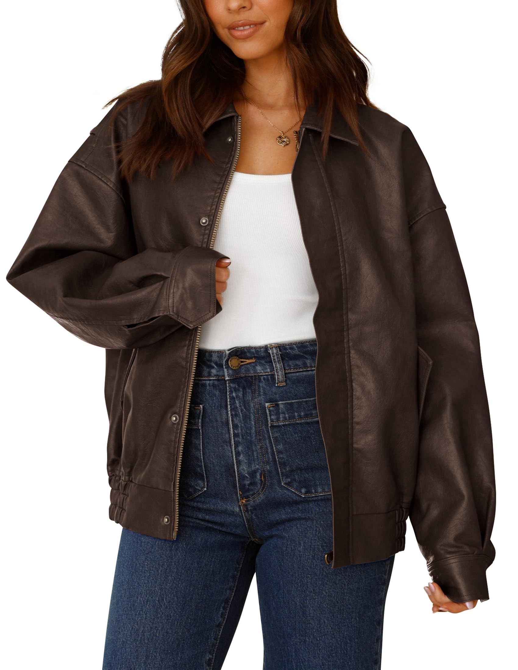 Women's Faux Leather Motorcycle Jackets(Dark Coffee,Medium)
