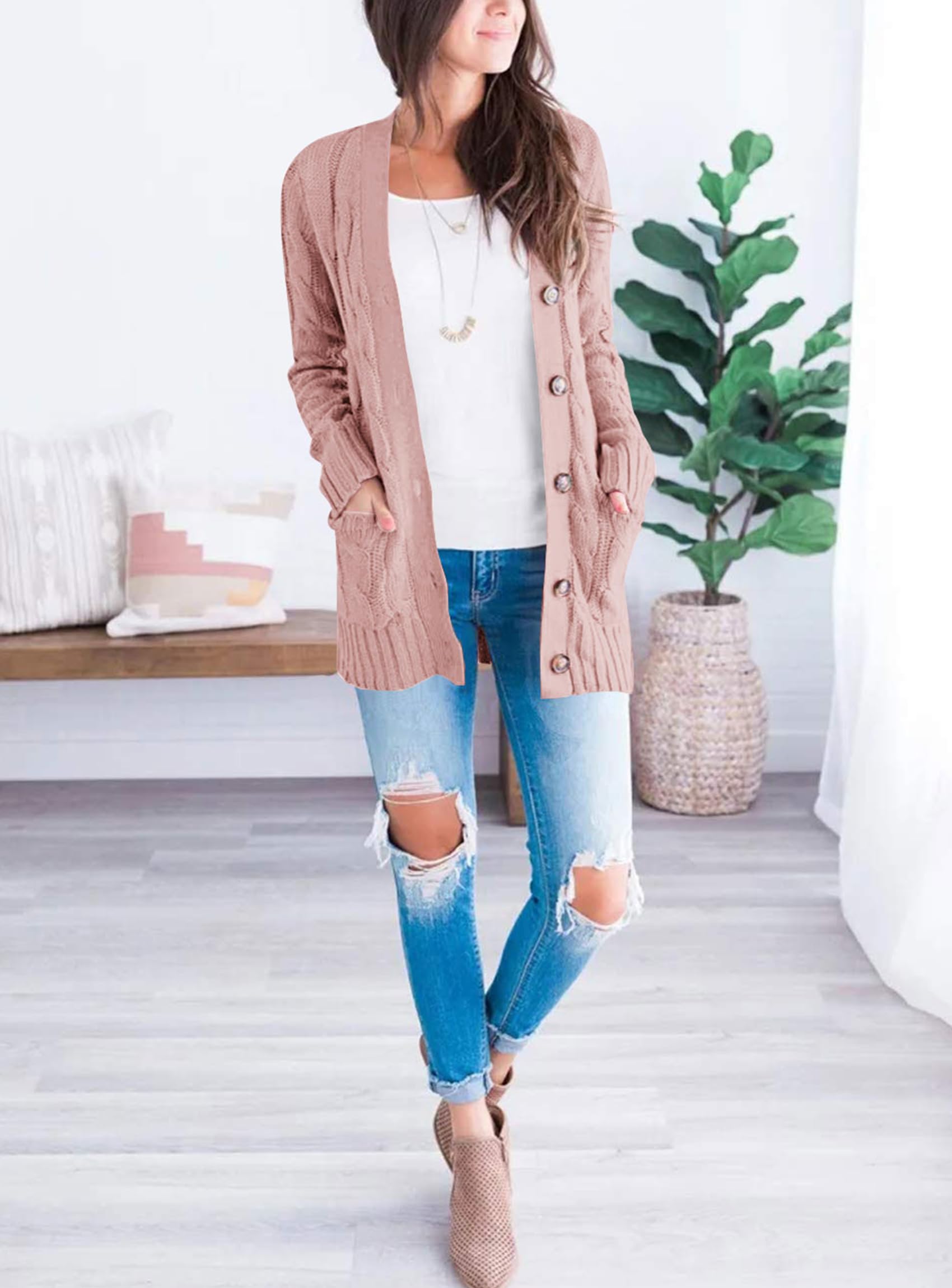 Women Chunky Cable Knit Cardigan Sweaters Fall Fashion Clothes