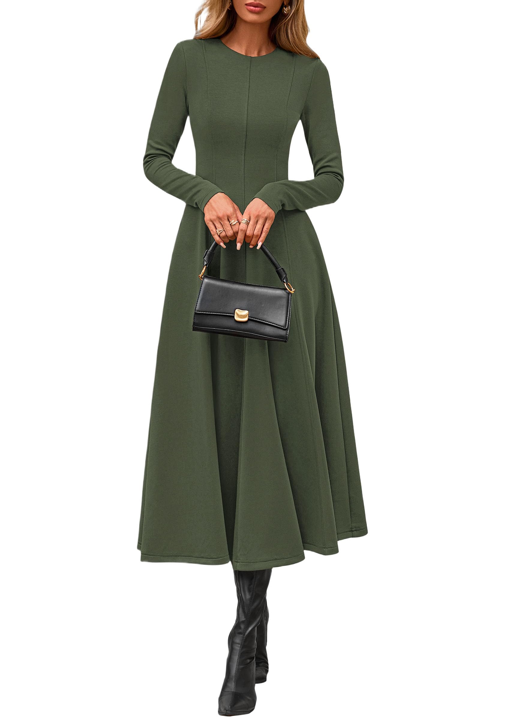 Women's Fall Long Sleeve A Line Midi Elegant Cocktail Dress