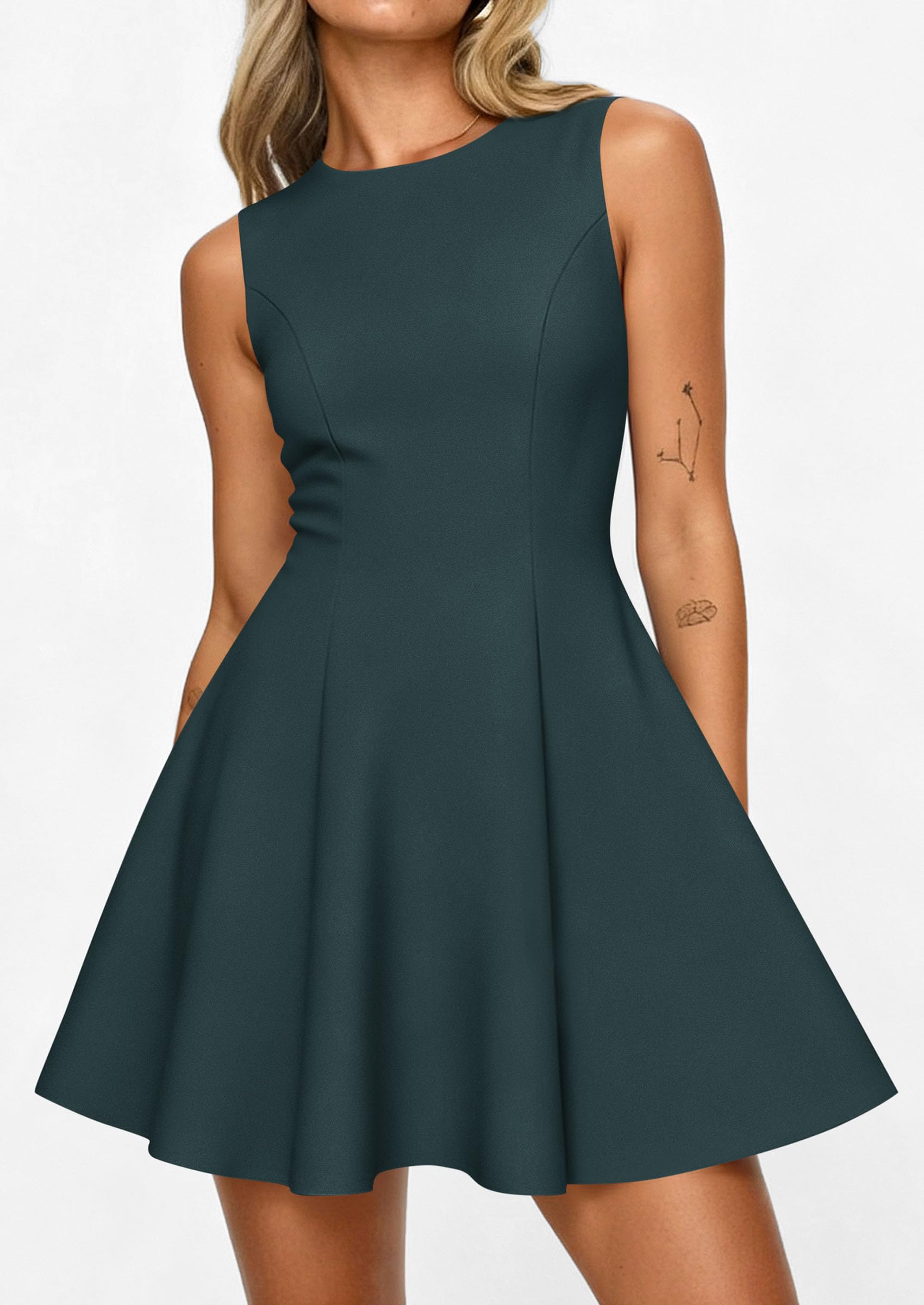 Women's Formal Boat Neck A Line Mini Dress,Dark Cyan,XS