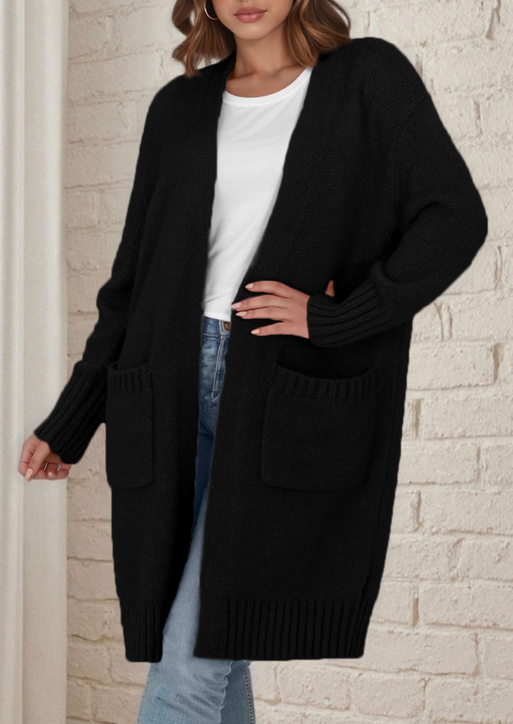 Open Front Cardigan Sweaters for Women,Black,S