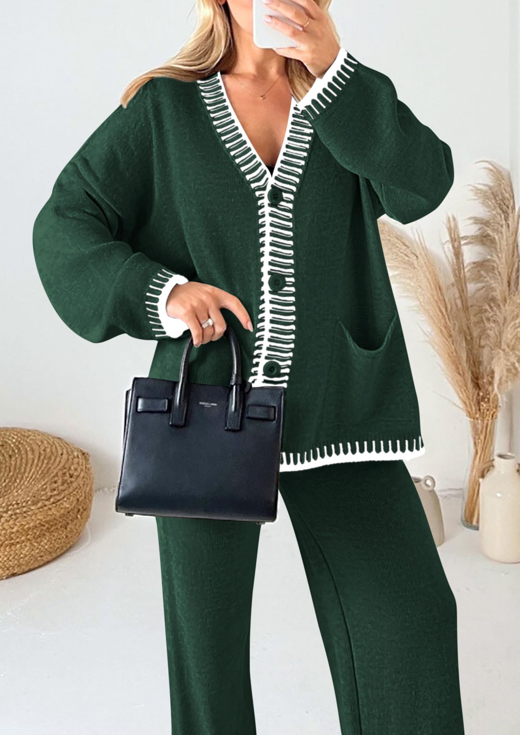 Women's Fall 2 Piece Matching Cozy Knit Sweater Lounge Sets
