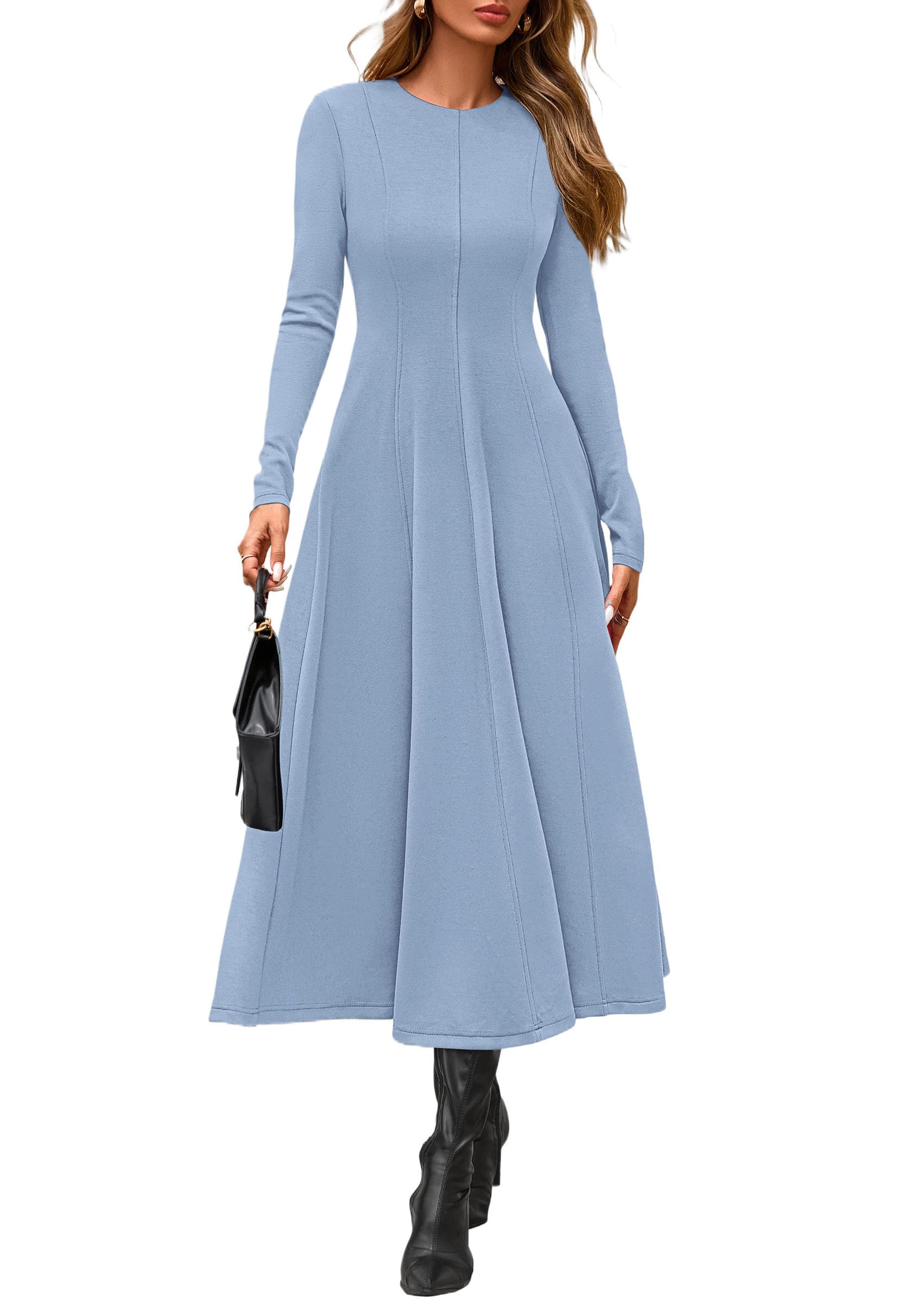 Women's Fall Long Sleeve A Line Midi Elegant Cocktail Dress