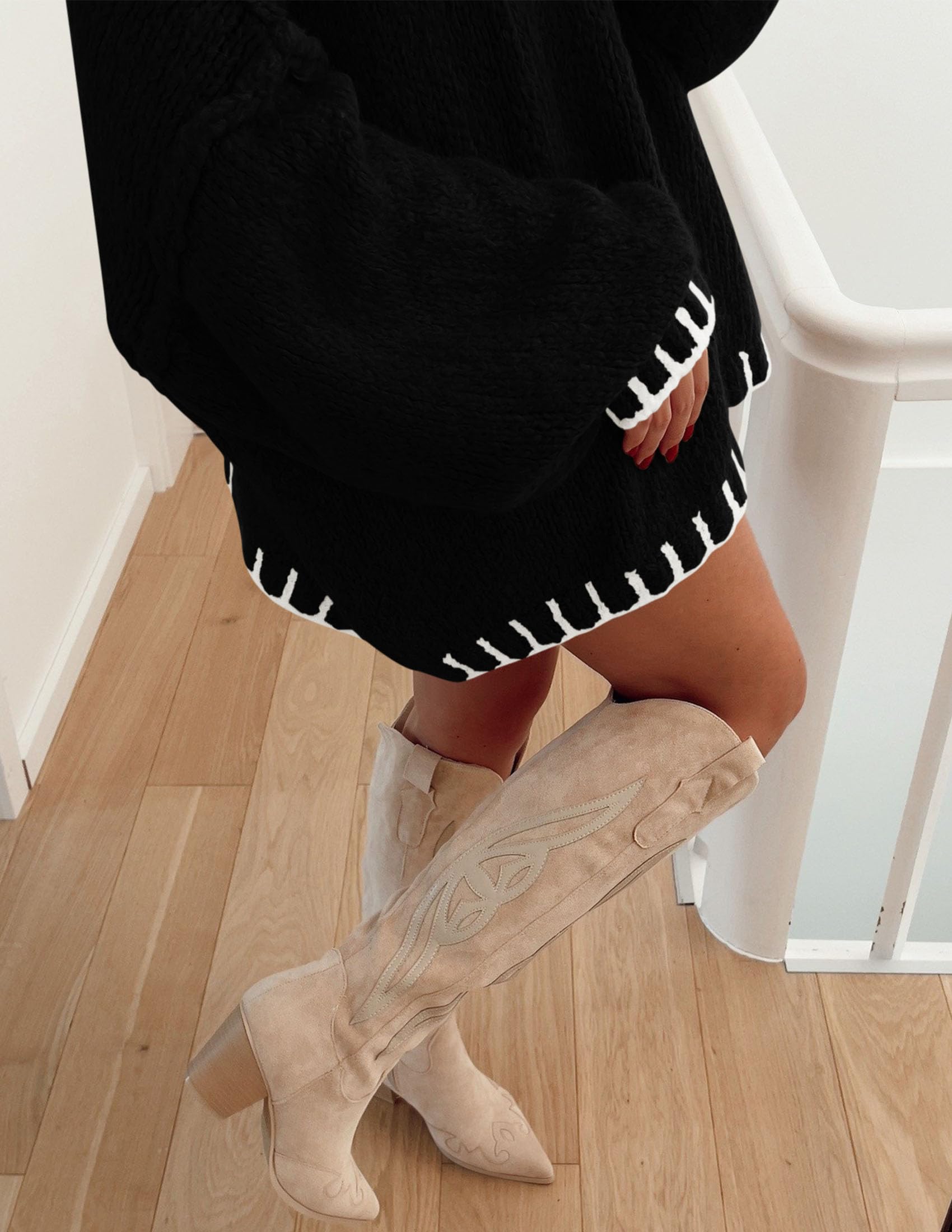 Women's Mock Neck Oversized Pullover Sweaters,Black,XS
