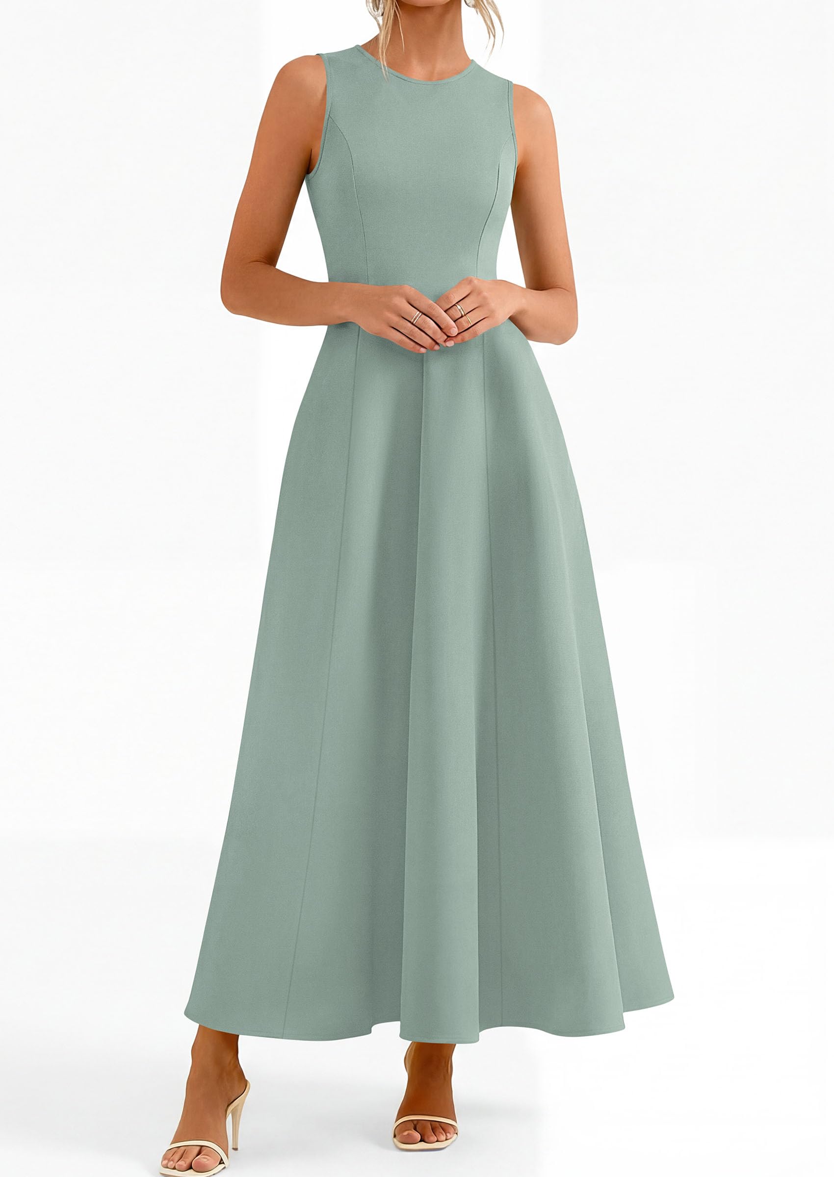 Women's Sleeveless Summer Elegant Maxi Dresses, Sage Green,S