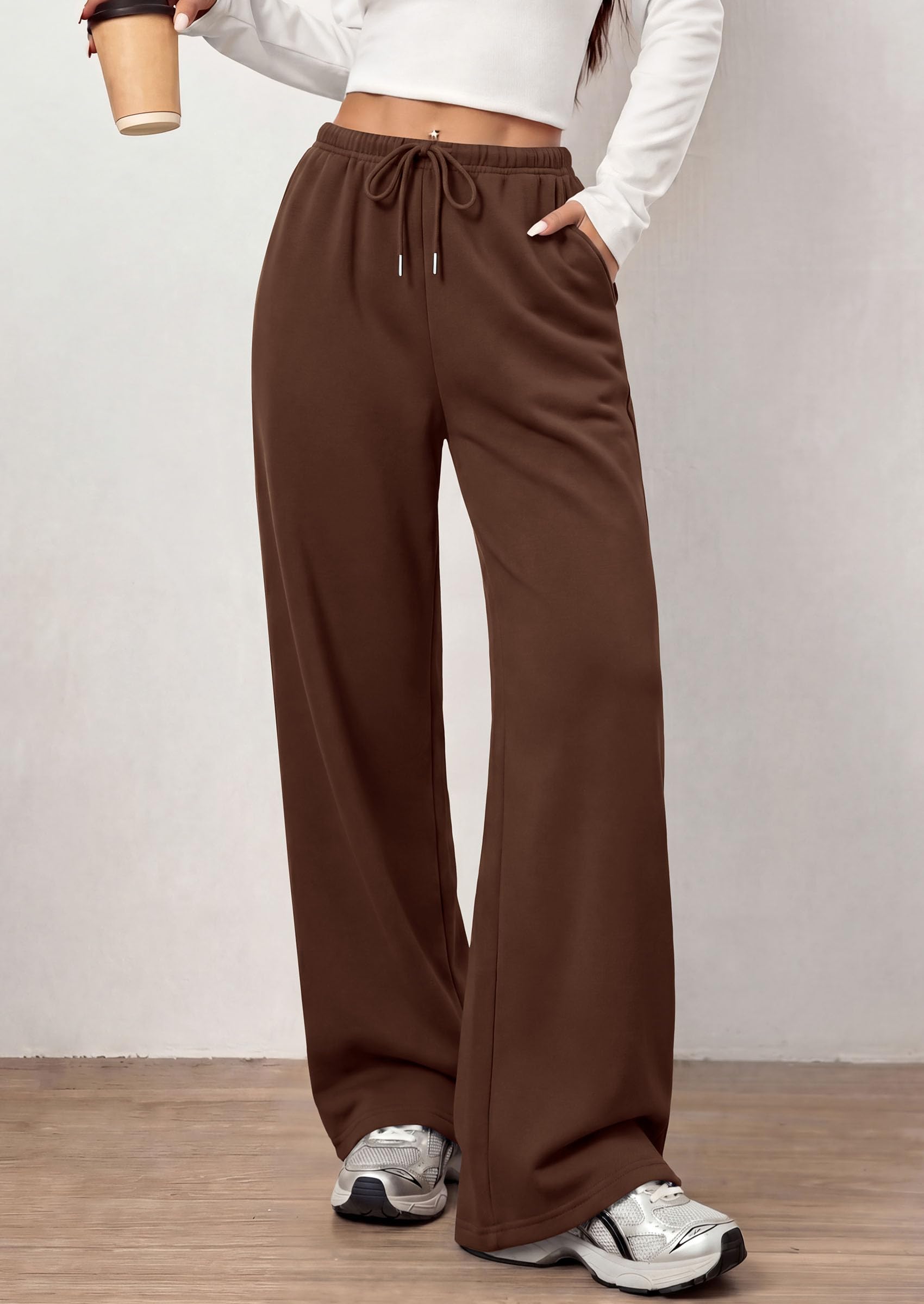 Womens Wide Leg Sweatpants Fleece Fall Sweat Pants,Brown