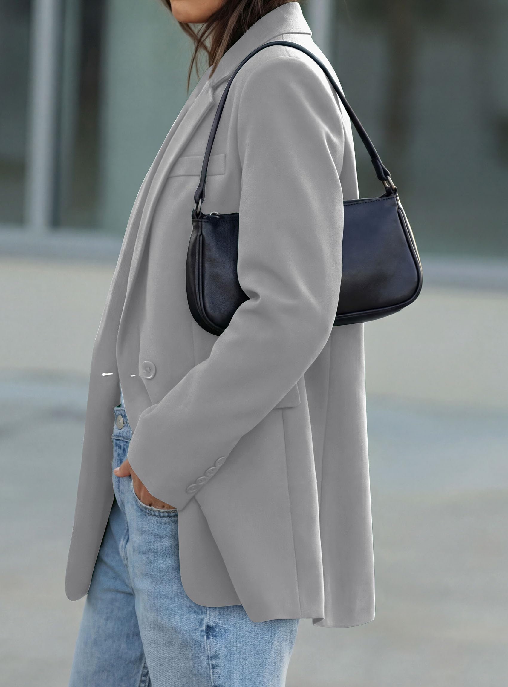 Women's Fall Business Casual Oversized Blazers(Grey,S)