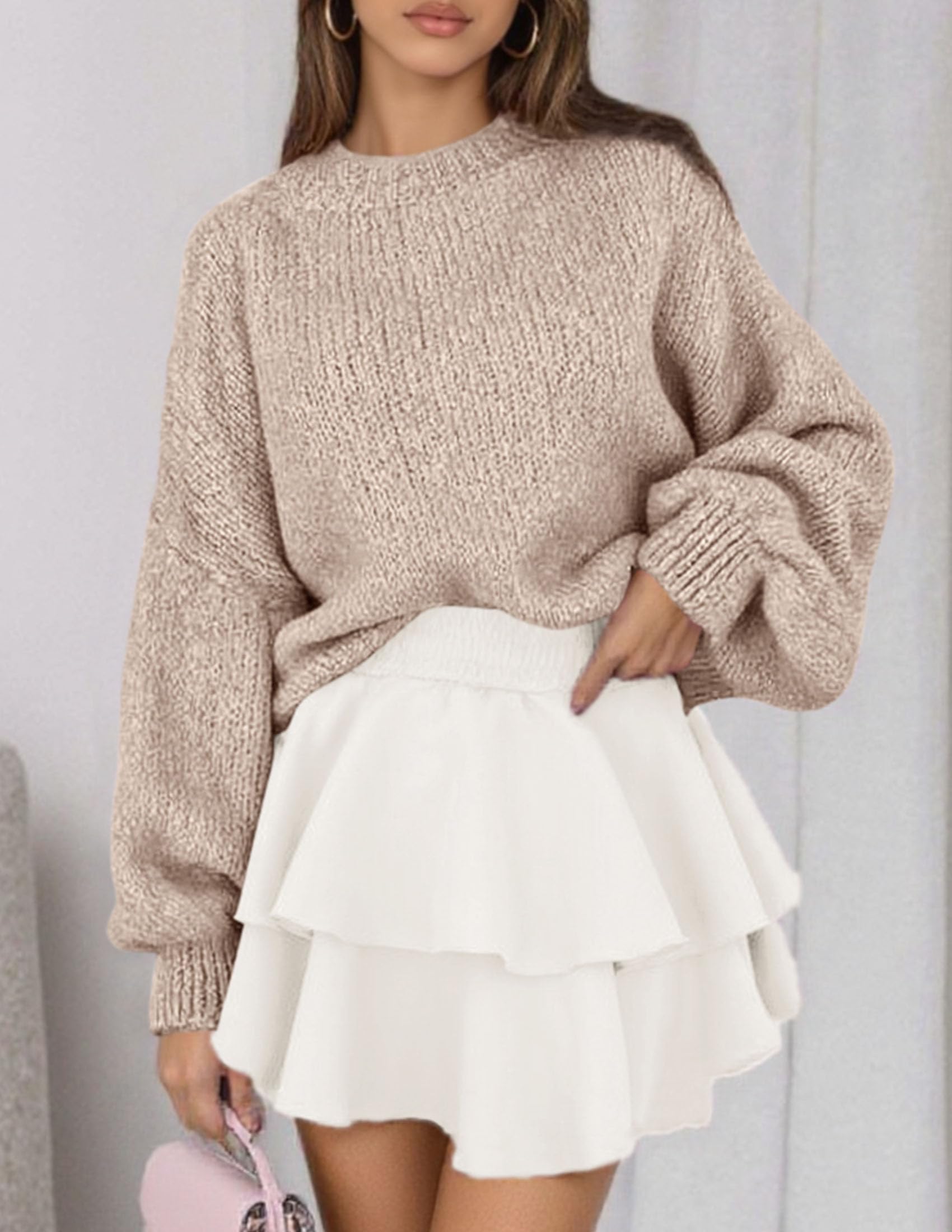 Women's Chunky Knit Oversized Pullover Sweaters,BeigeS