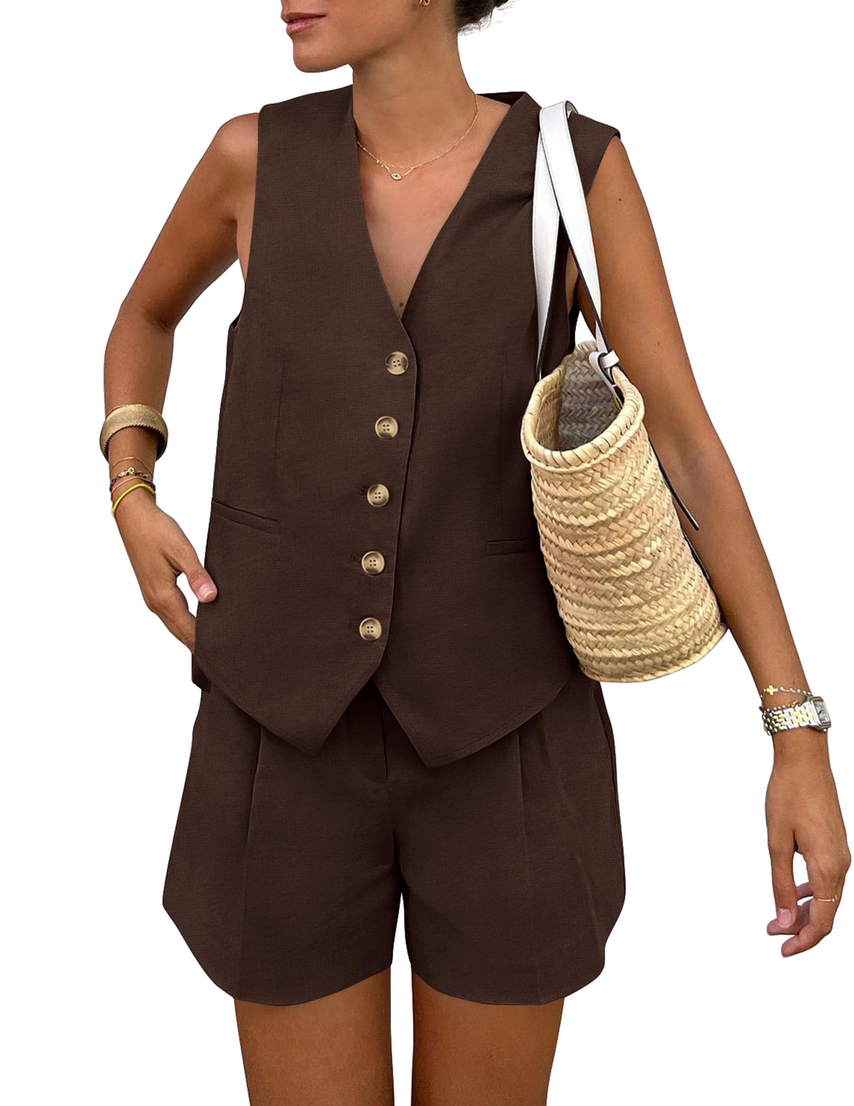 Women's Summer Two Piece Outfits Sets (Dark Coffee,X-Small)