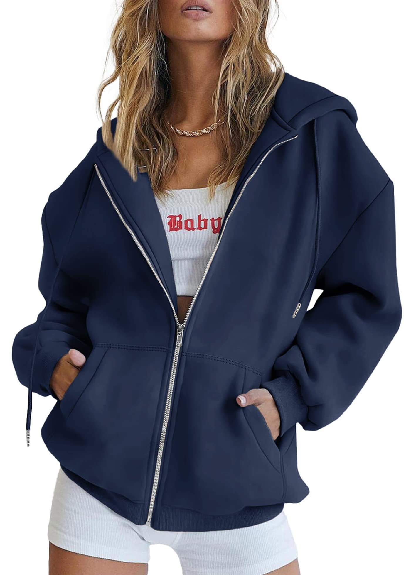 Women's Fall Zip Up Hoodies Sweatshirts Navy
