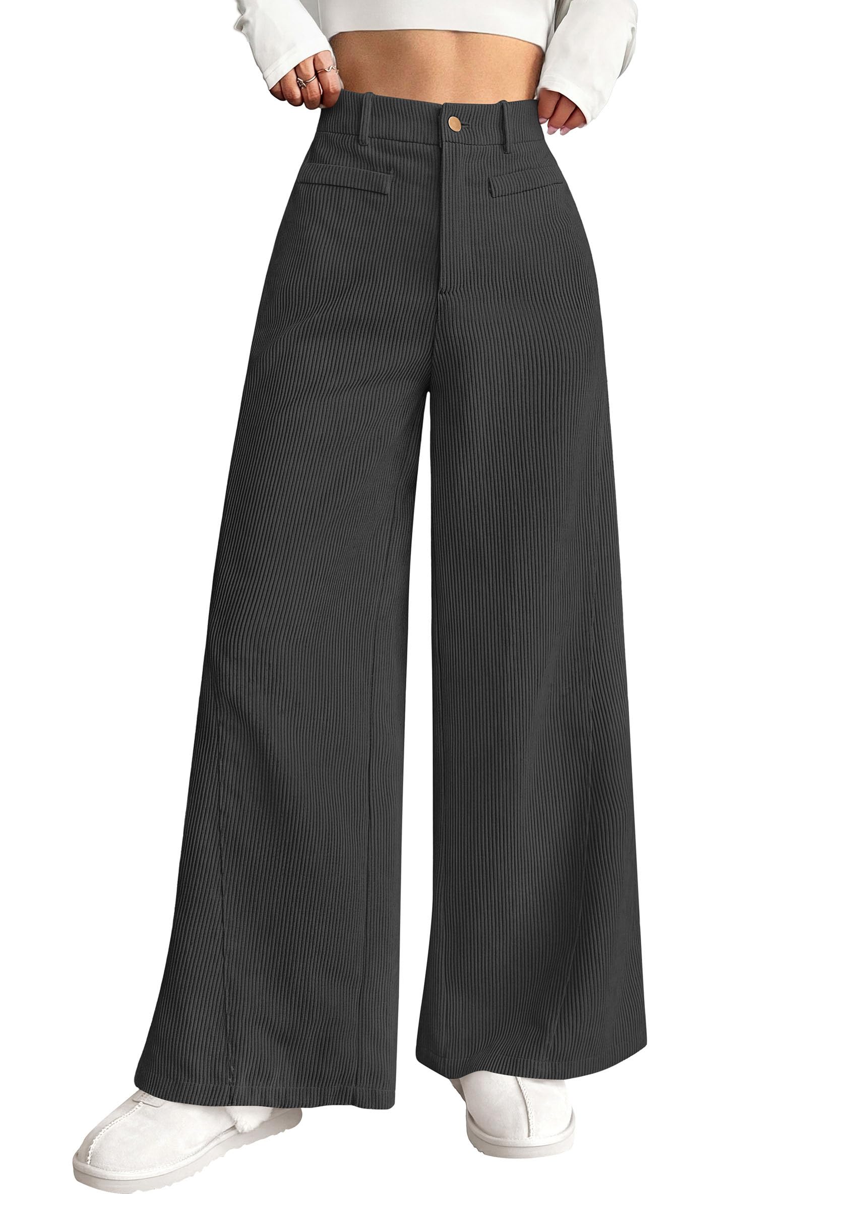 Women's High Waisted Corduroy Pants Casual,Dark Grey,S