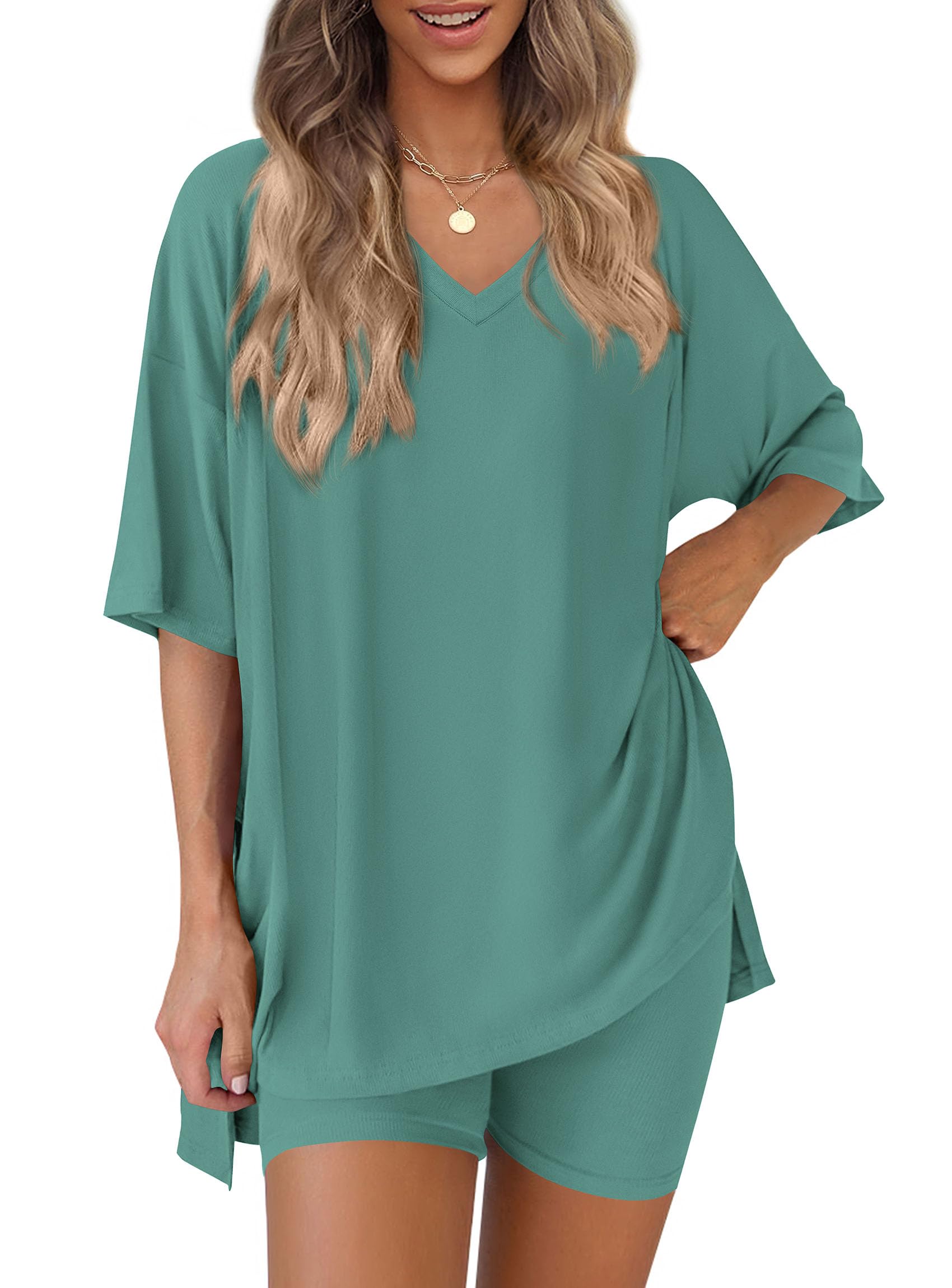 Womens 2 Piece Outfit Lounge Short Sets,Fruit Green,S