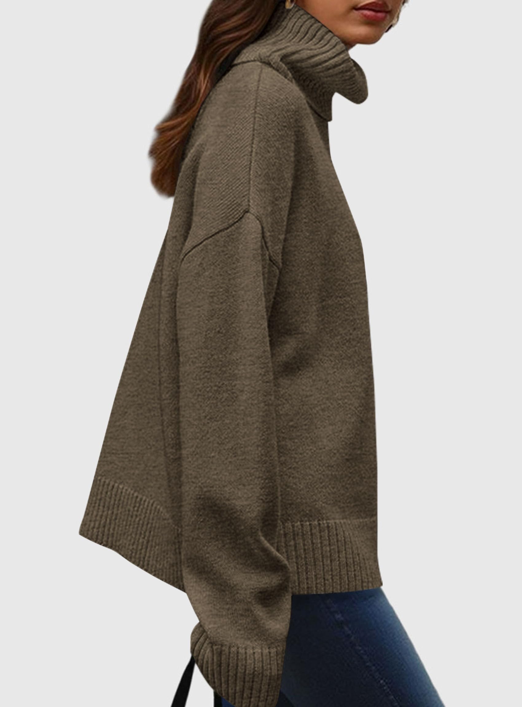 Womens Turtleneck Long Sleeve Knit Sweater,Dark Grey Green,S