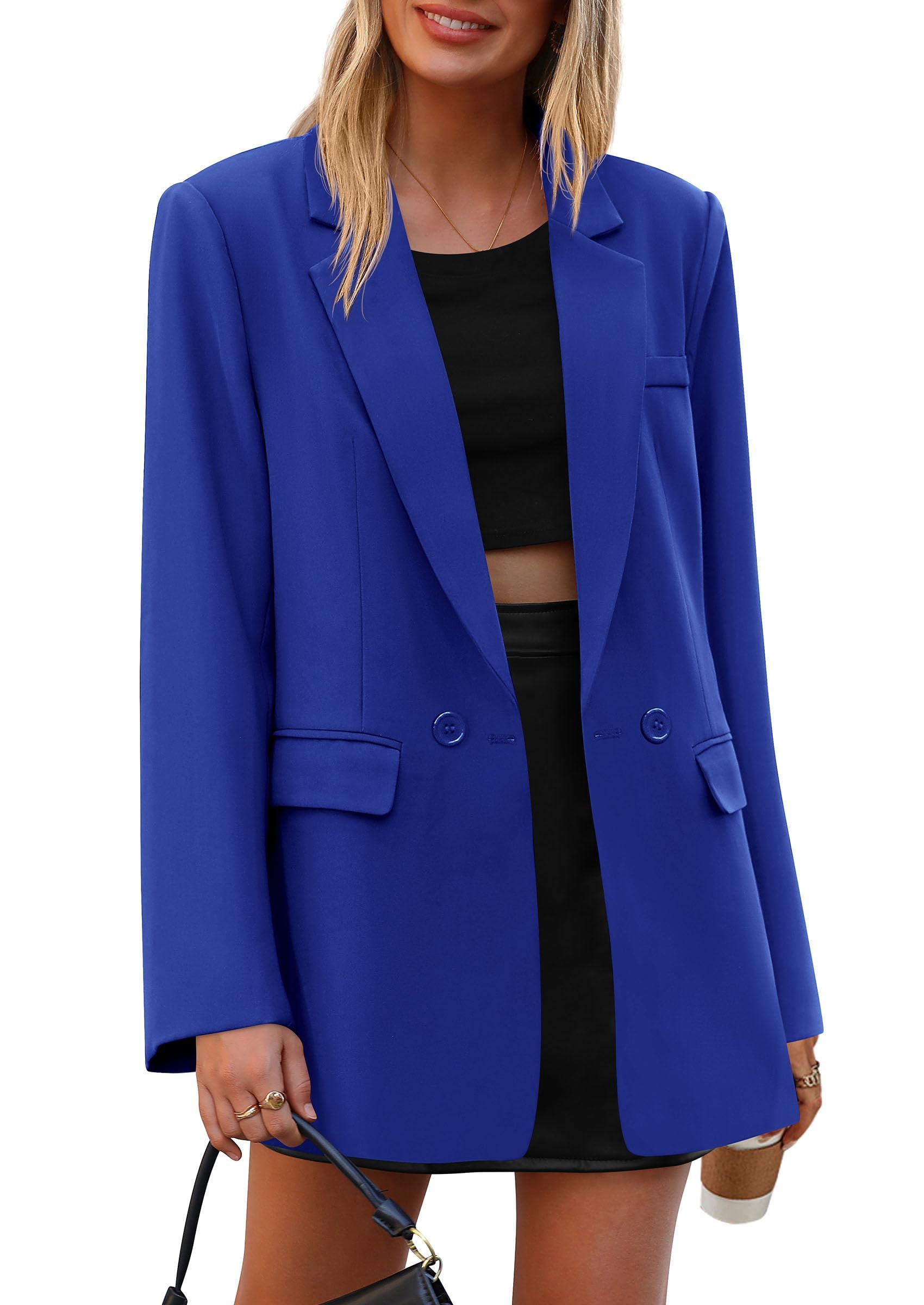 Women's Fall Business Casual Oversized Blazers(Royal Blue,S)