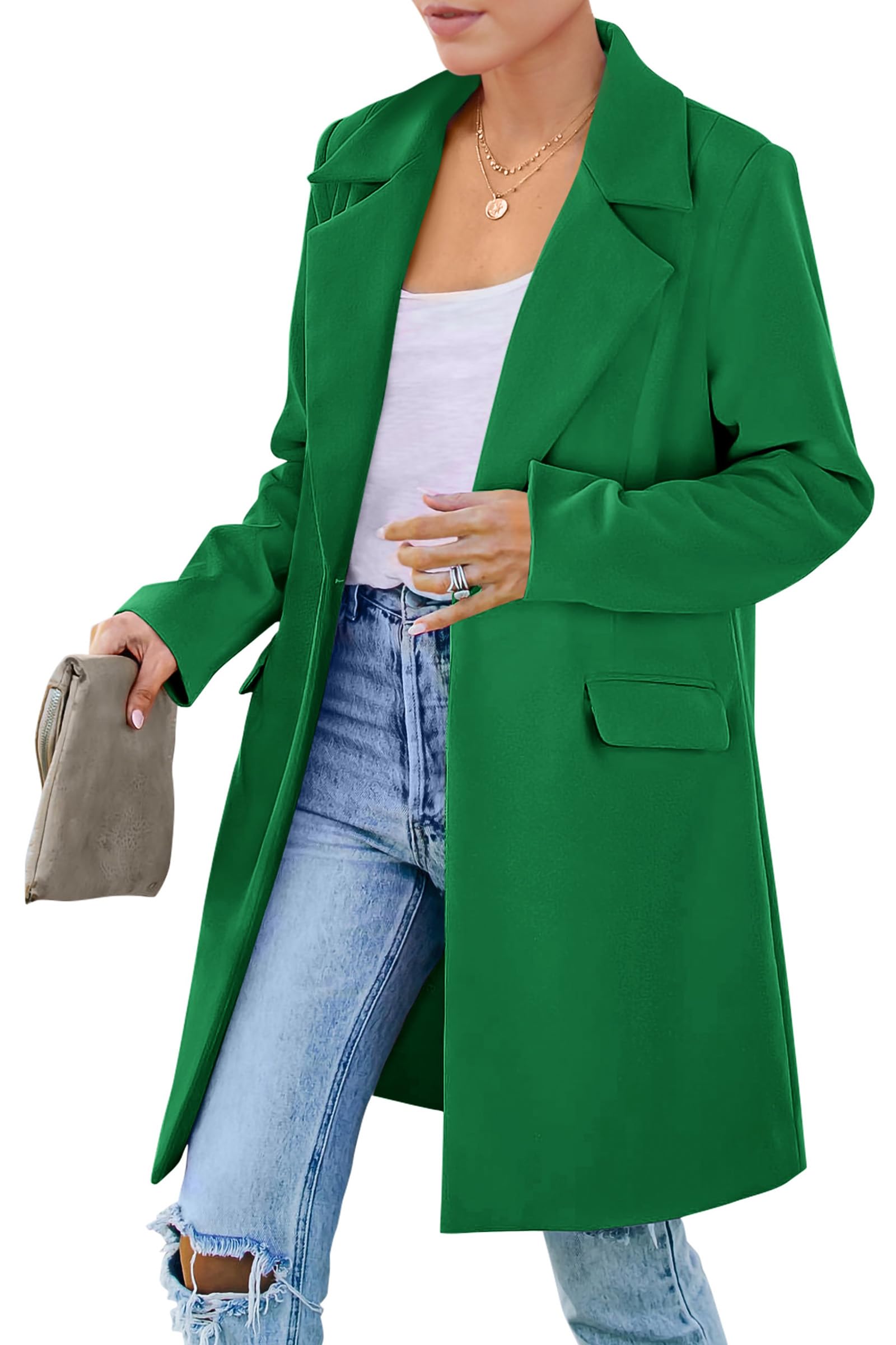 Women's Business Casual Long Blazer Jackets(Green,S)