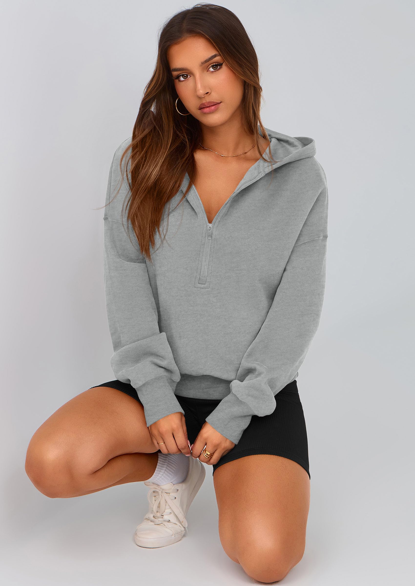 Women's Fall Half Zip Cropped Hoodie Sweatshirt