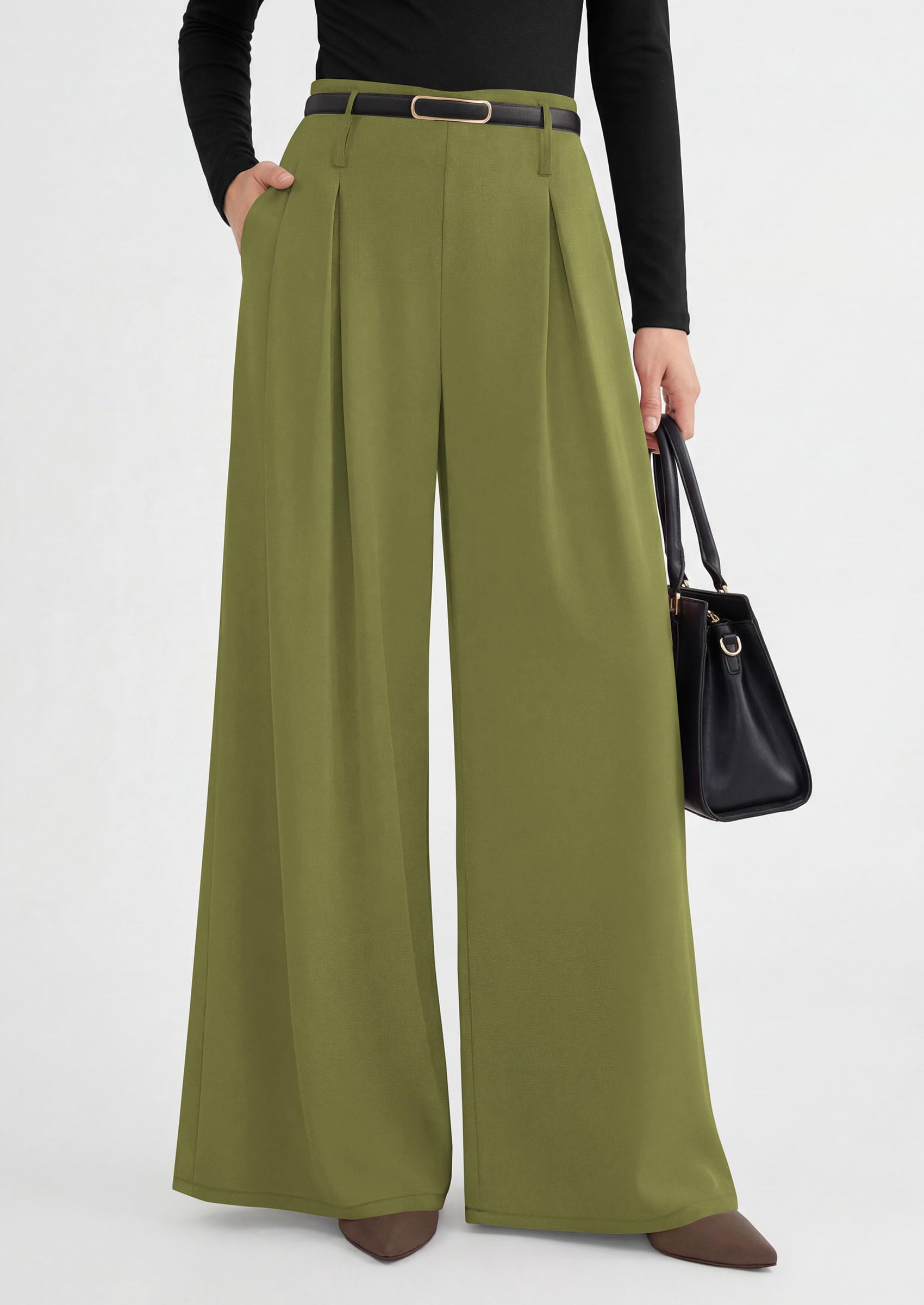 Womens Wide Leg Dress Pants Flowy Trousers,Sage Green,S