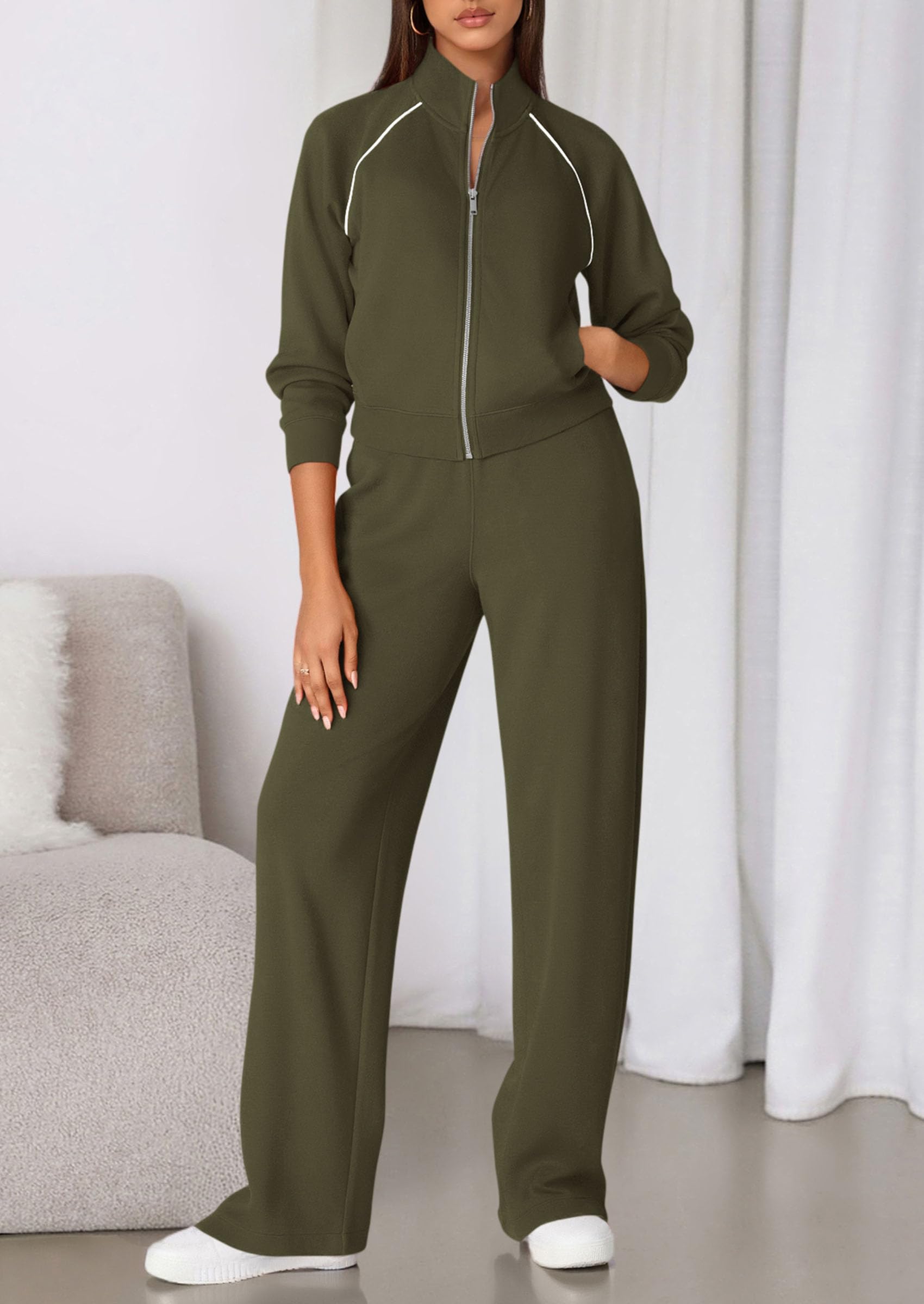 Women's 2 Piece Outfits Sweatsuits Lounge Sets,Army Green,S