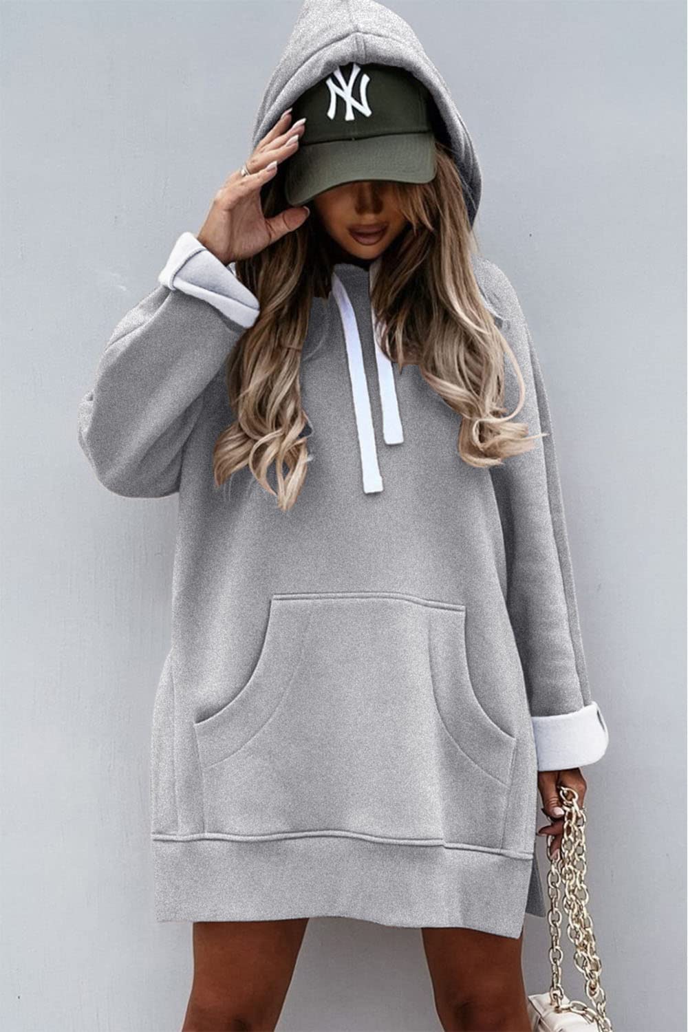 Sweatshirt for Women Fall Oversized Hoodie Dress,Light Grey,S