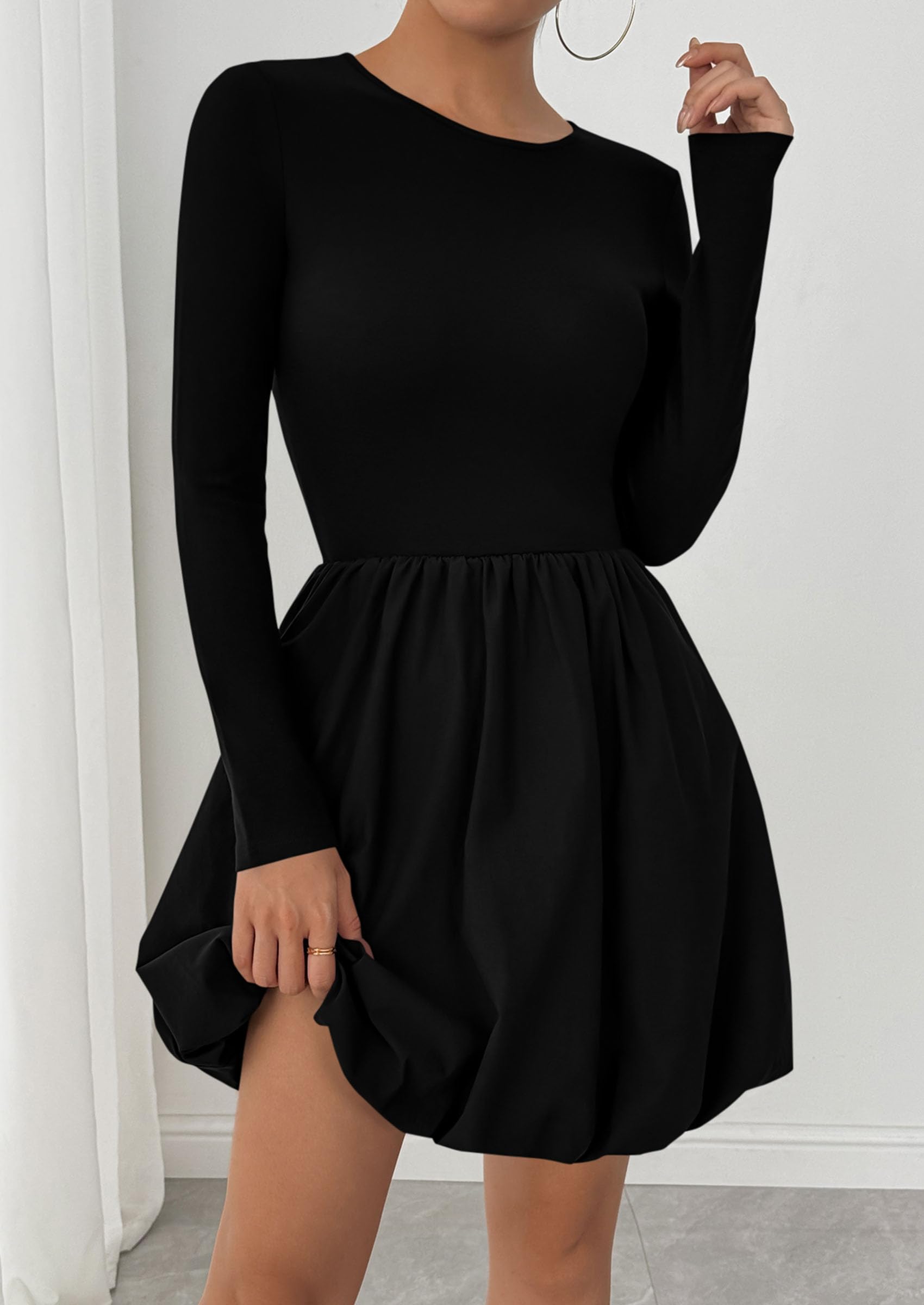 Fall Dresses for Women 2026 Bubble Mini Dress,Black,S