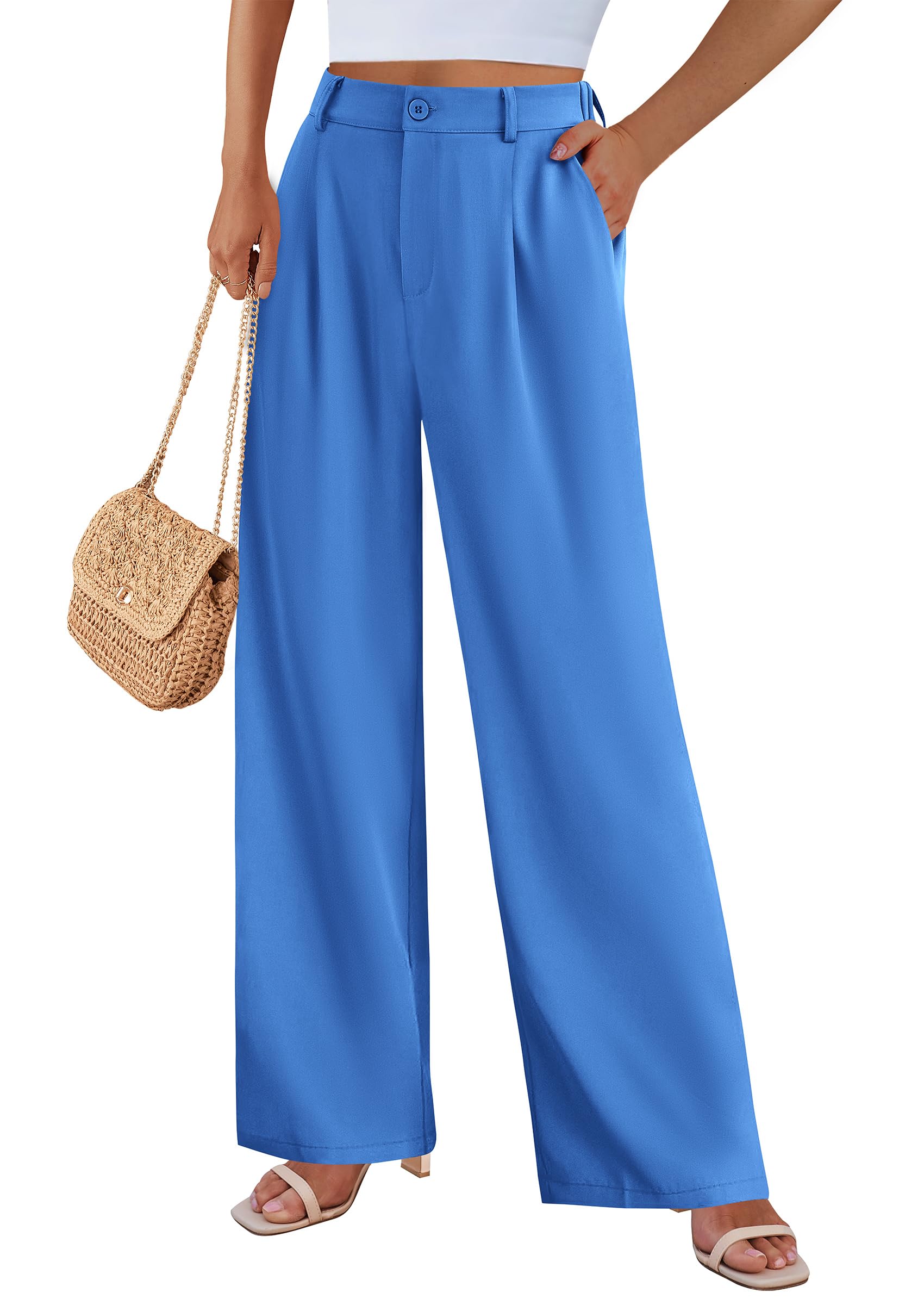 Women's Flowy Wide Leg Dress Pants,Blue,S
