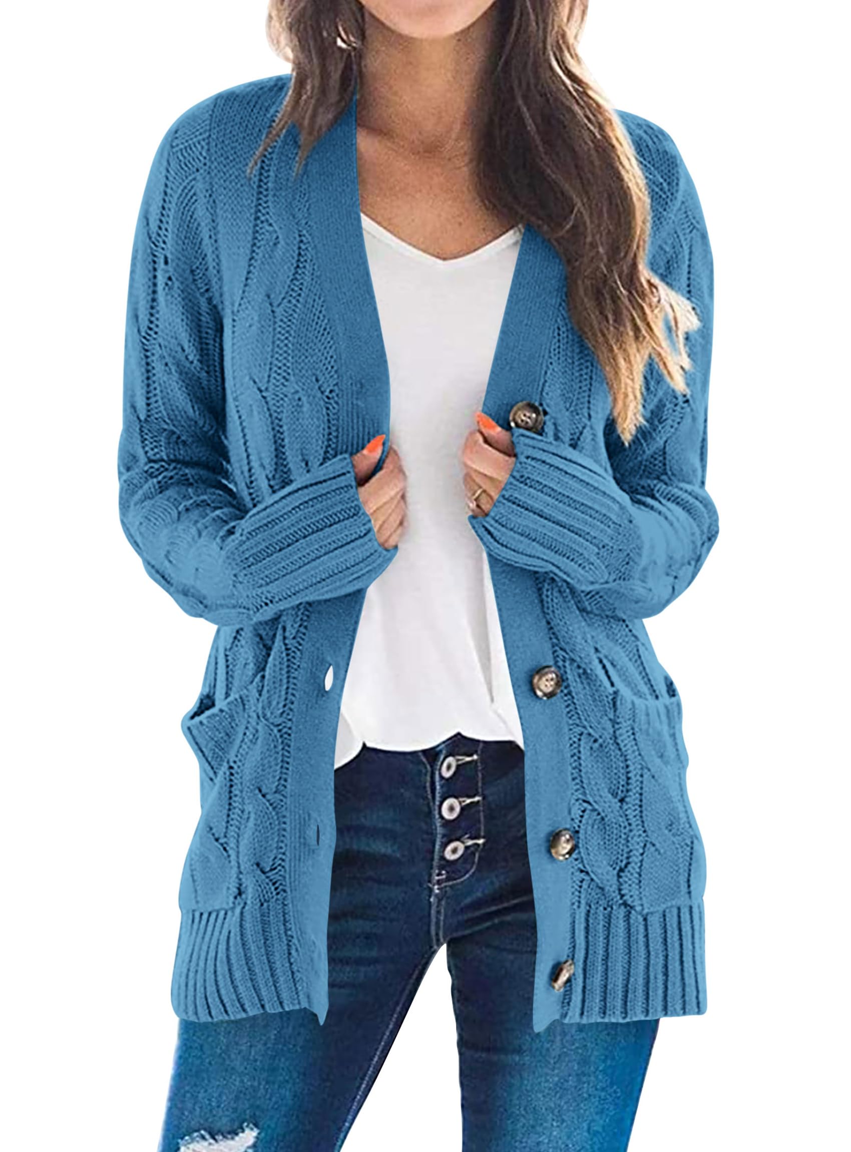 Women Chunky Cable Knit Cardigan Sweaters Fall Fashion Clothes