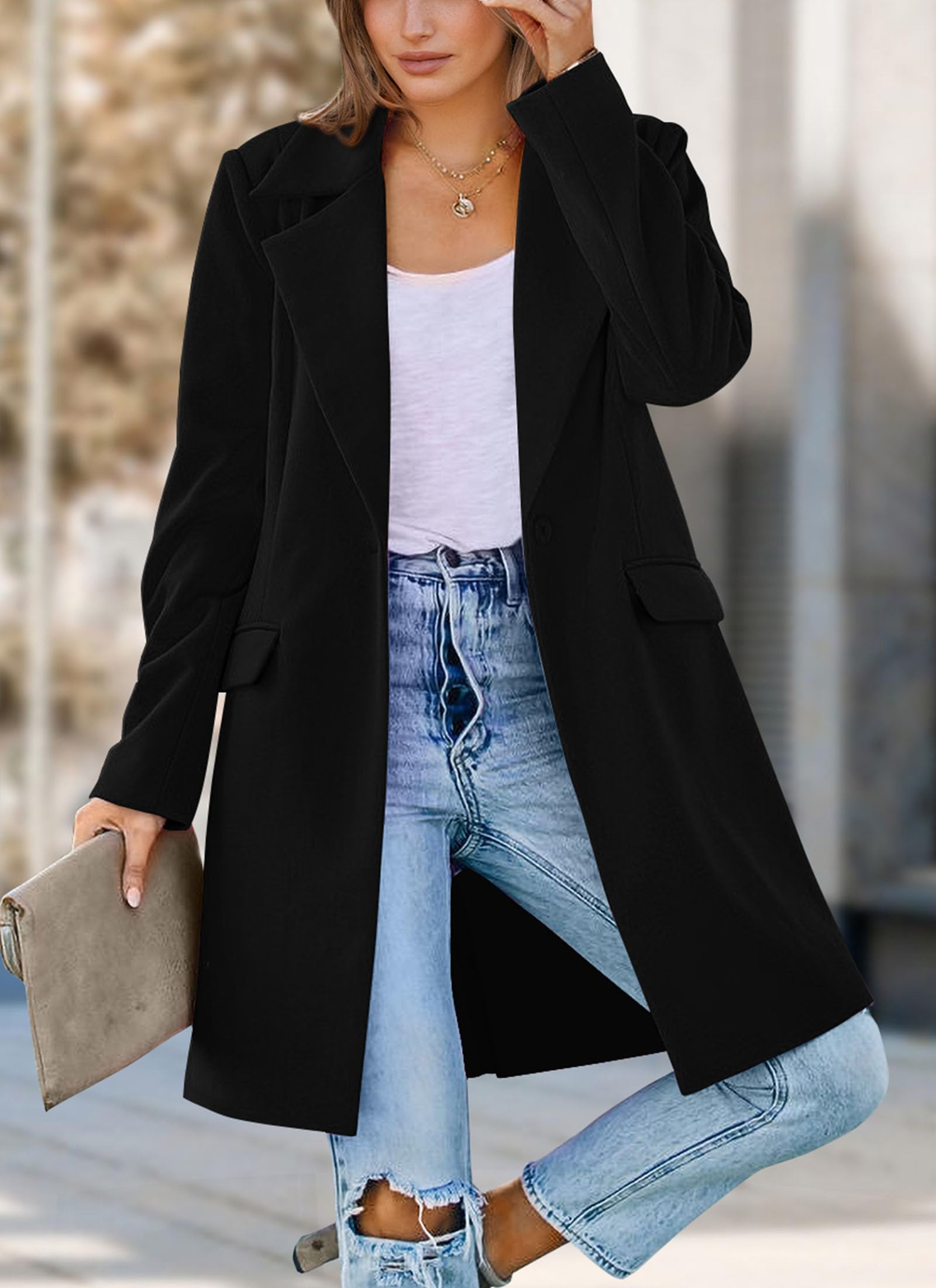 Women's Business Casual Long Blazer Jackets(Black,S)