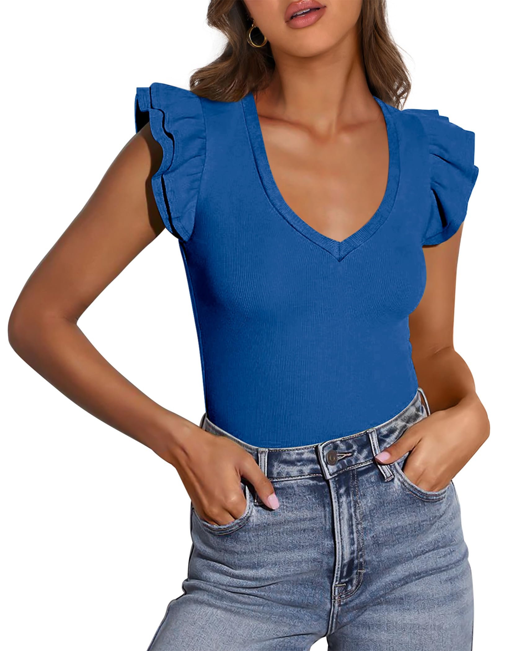 Womens Sleeveless Slim Fit T Shirts,Blue,S