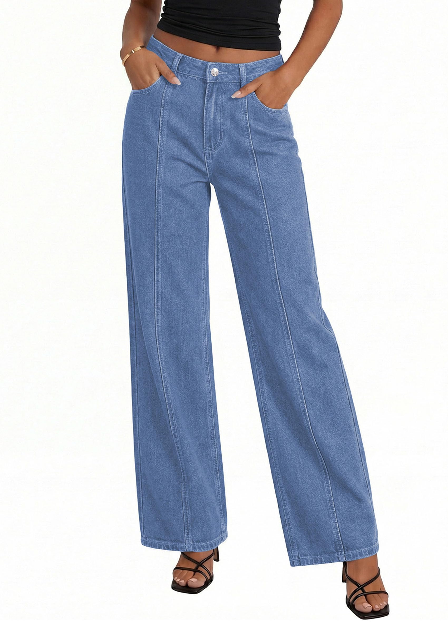 Women's Wide Leg Jeans Stretchy Baggy Denim Pants,Sky Blue,14