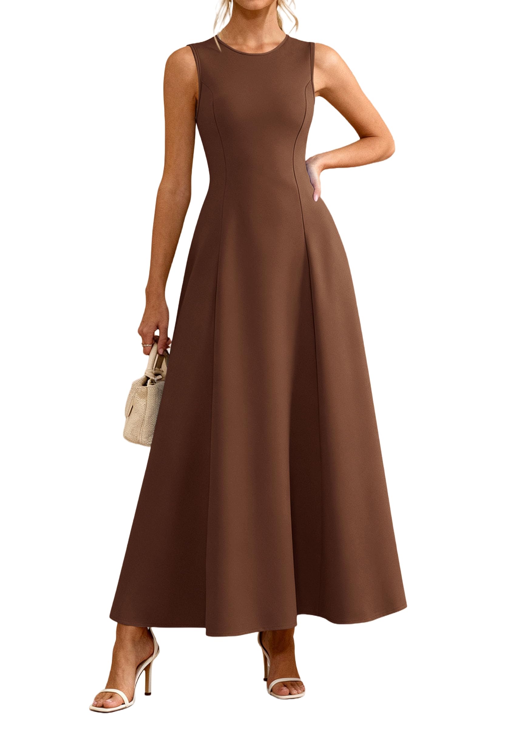 Women's Sleeveless Summer Elegant Maxi Dresses, Brown,S