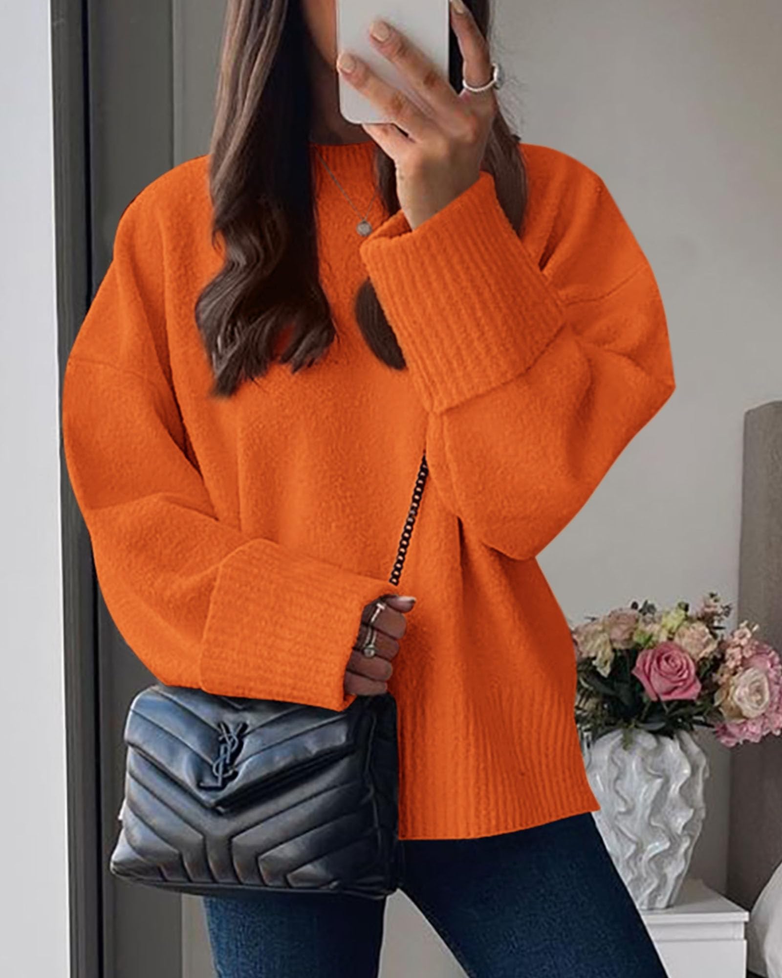 Women's Fall Fashion Cozy Oversized Sweaters(Orange,XS)