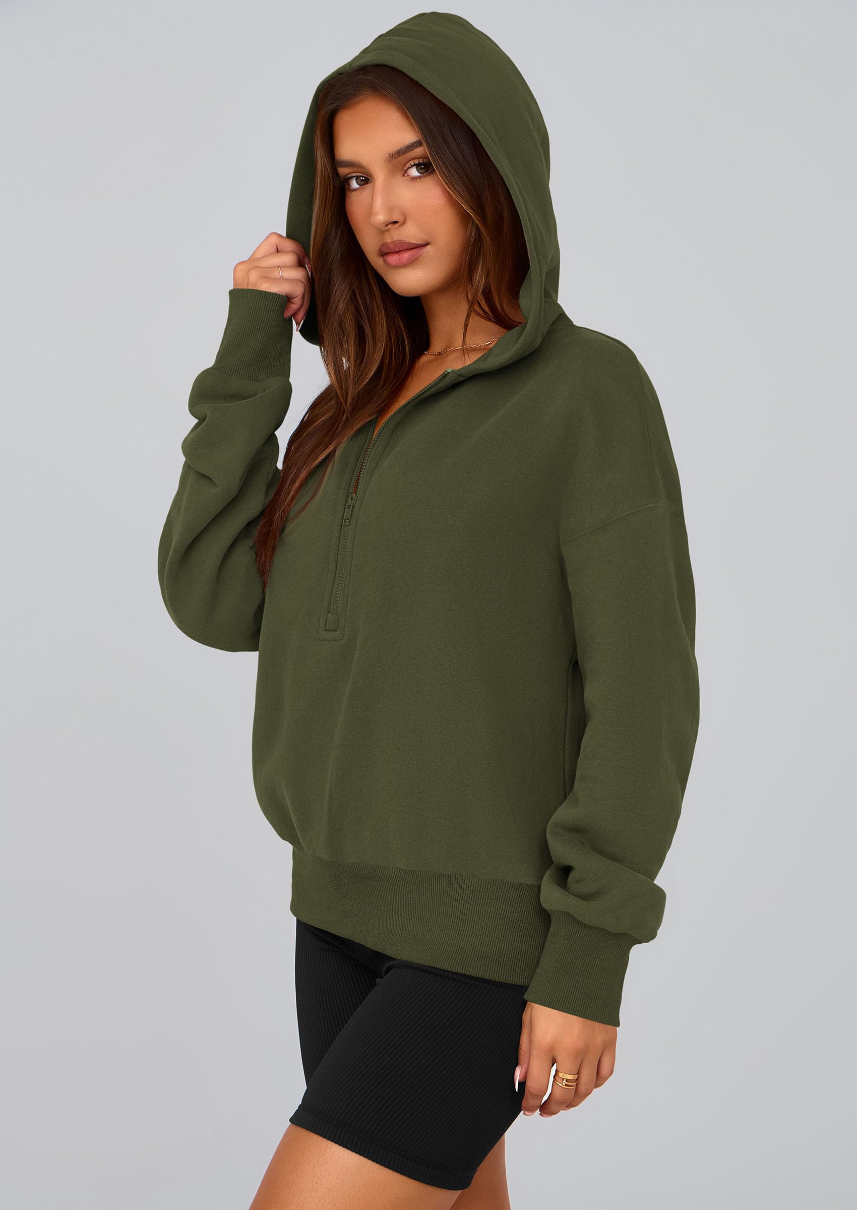 Women's Fall Half Zip Cropped Hoodie Sweatshirt