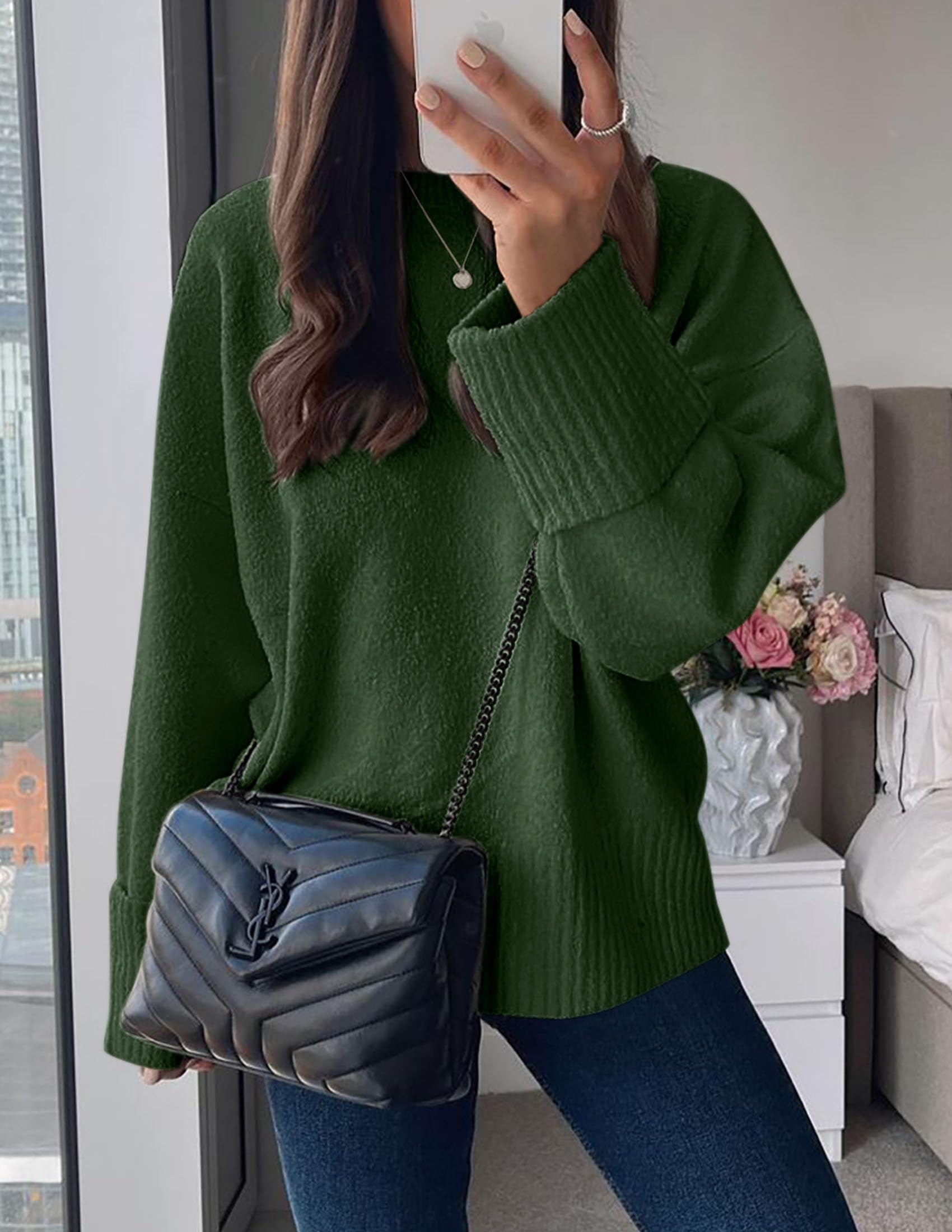 Women's Fall Fashion Cozy Oversized Sweaters Dark Army Green