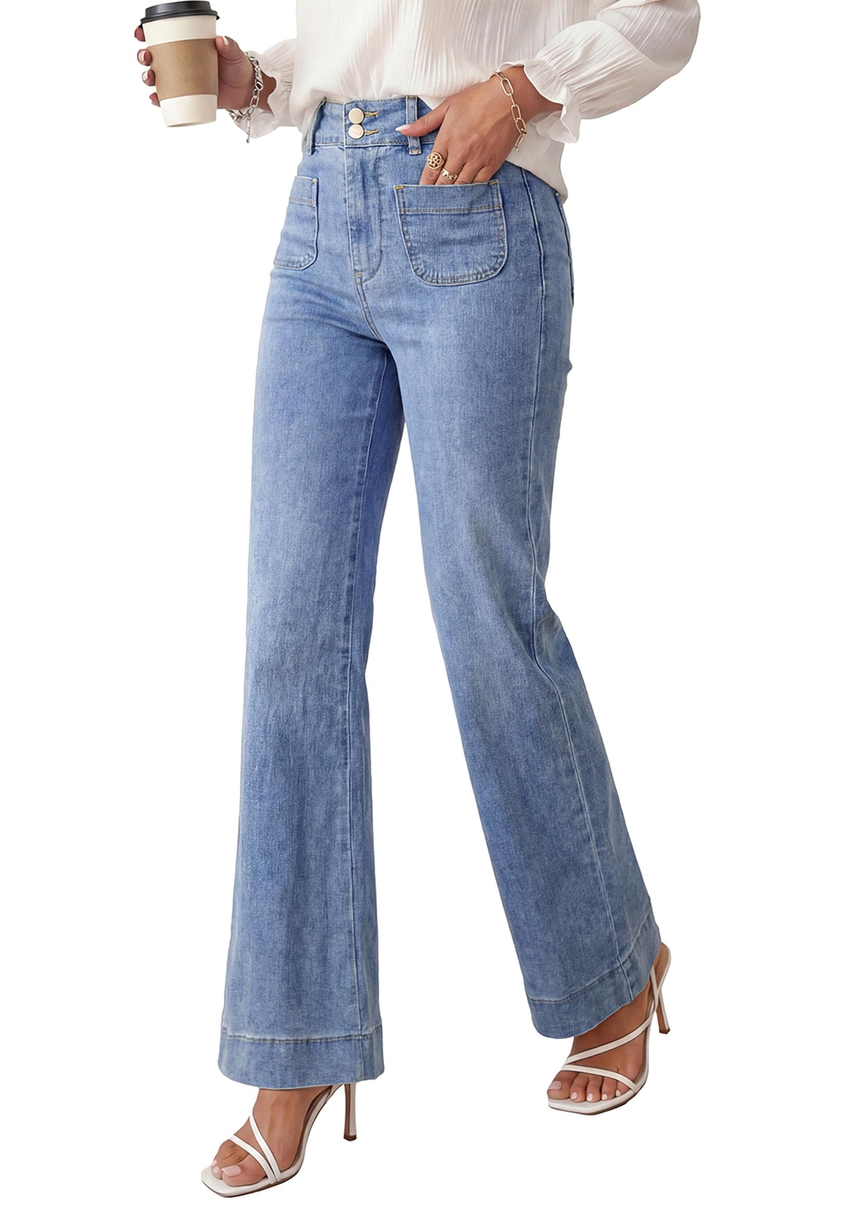Womens Wide Leg High Waisted Trendy Jeans,Dusk Blue,12
