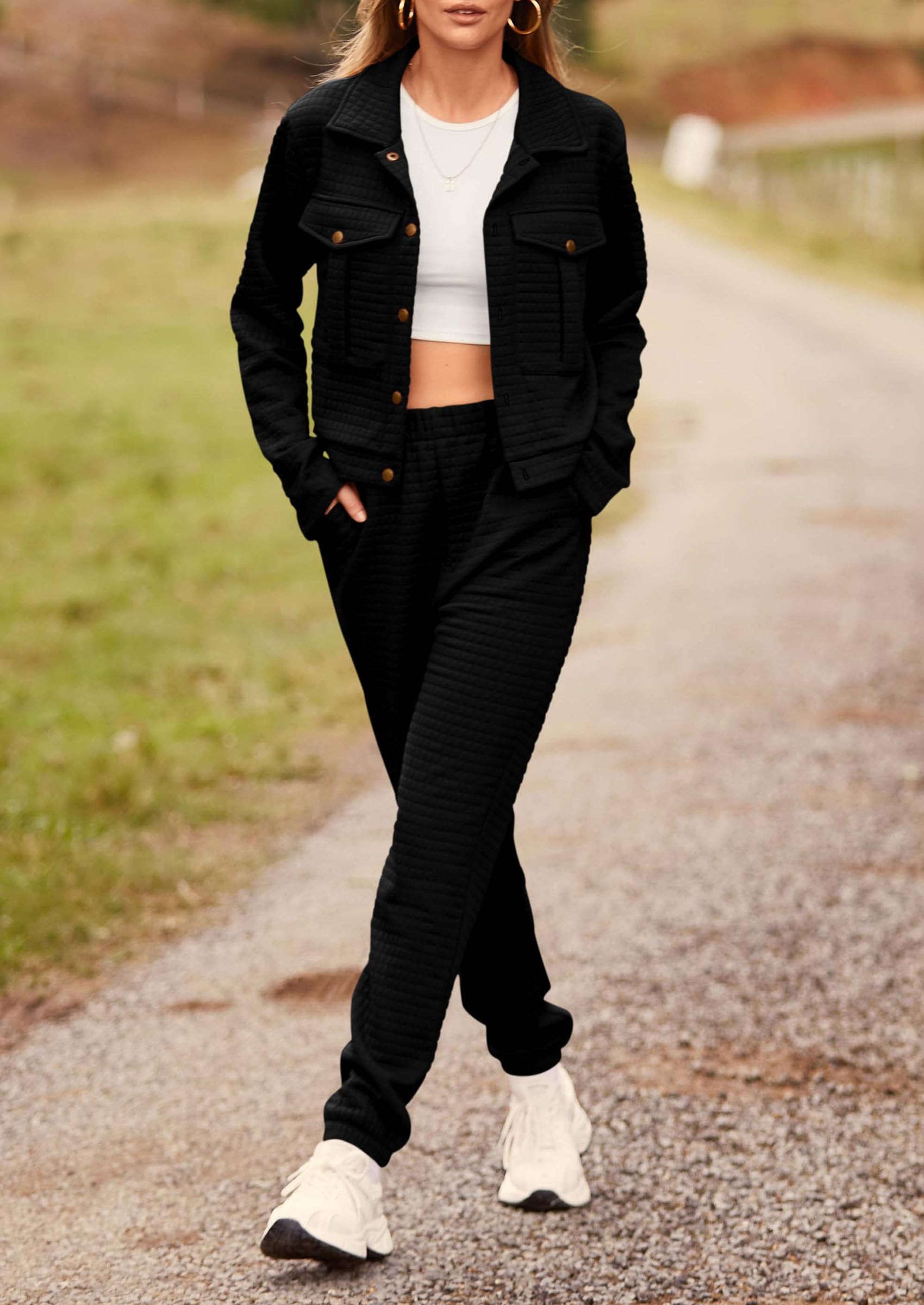 Women's 2 Piece Matching Lounge Sets Tracksuit,Black,S